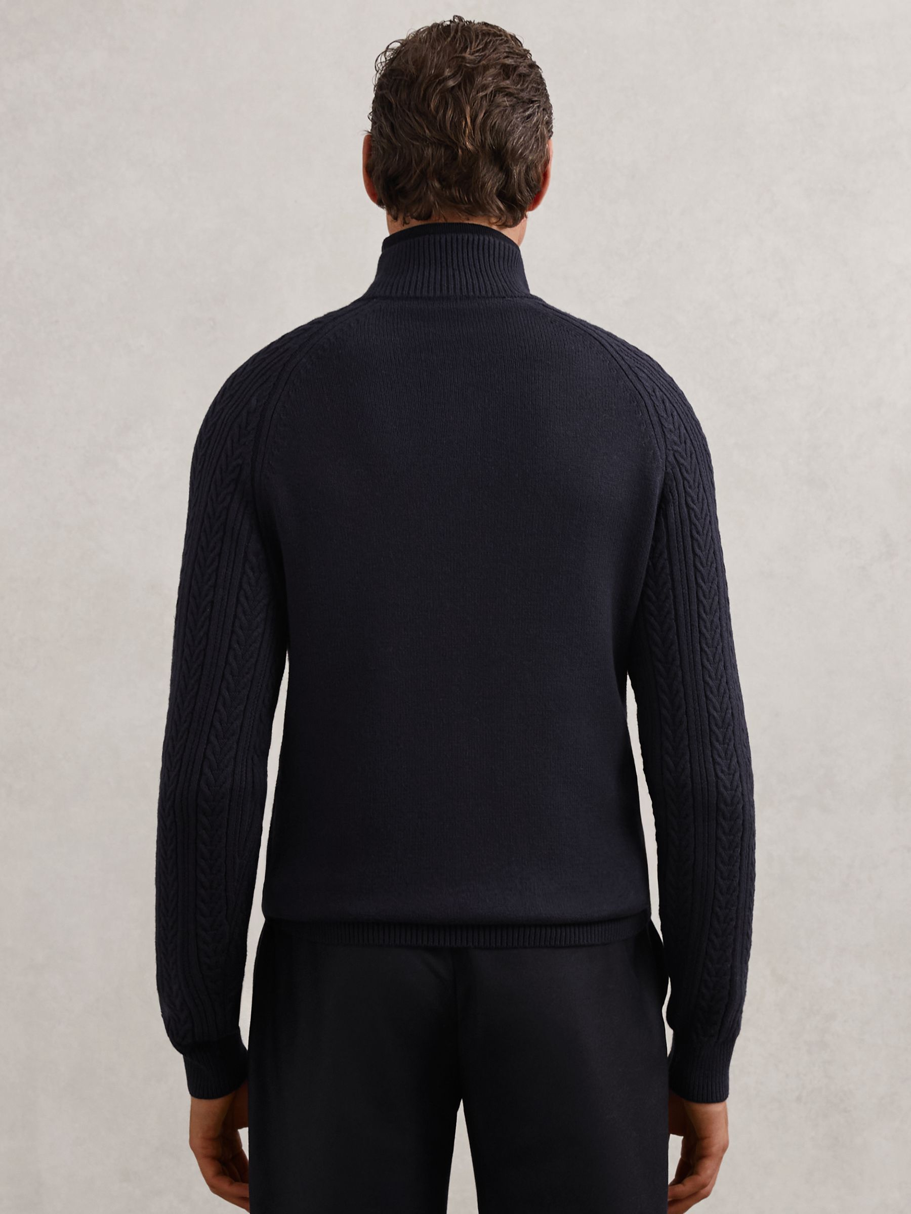 Cable-Knit Half-Zip Jumper with Wool in Navy