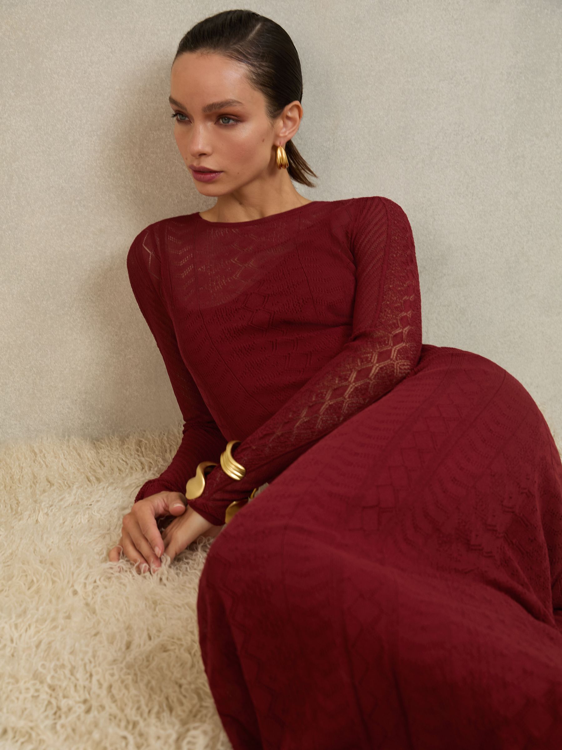 Atelier Pointelle-Knit Maxi Dress in Red