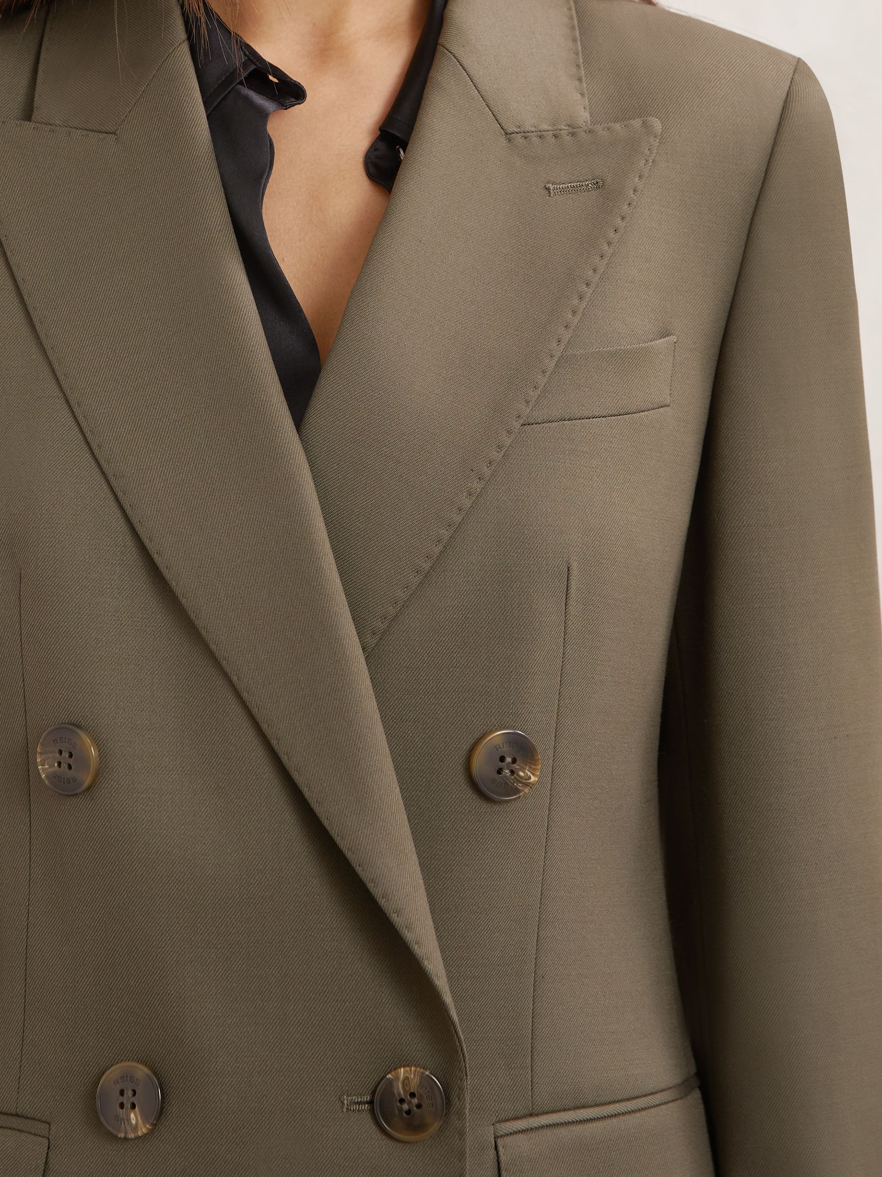 Wool-Blend Double-Breasted Suit Blazer in Green