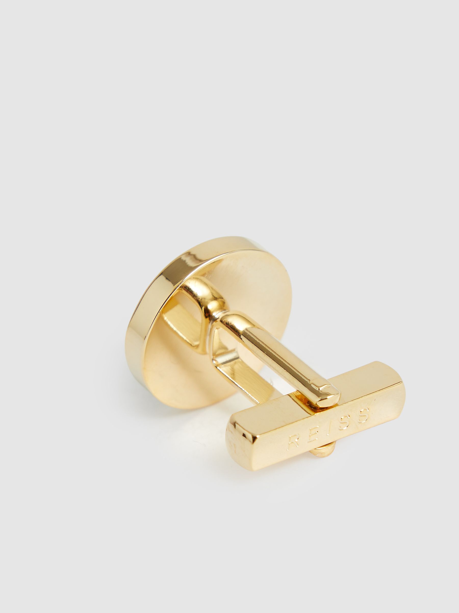 Inlaid Round Cufflinks in Gold Tone /Onyx