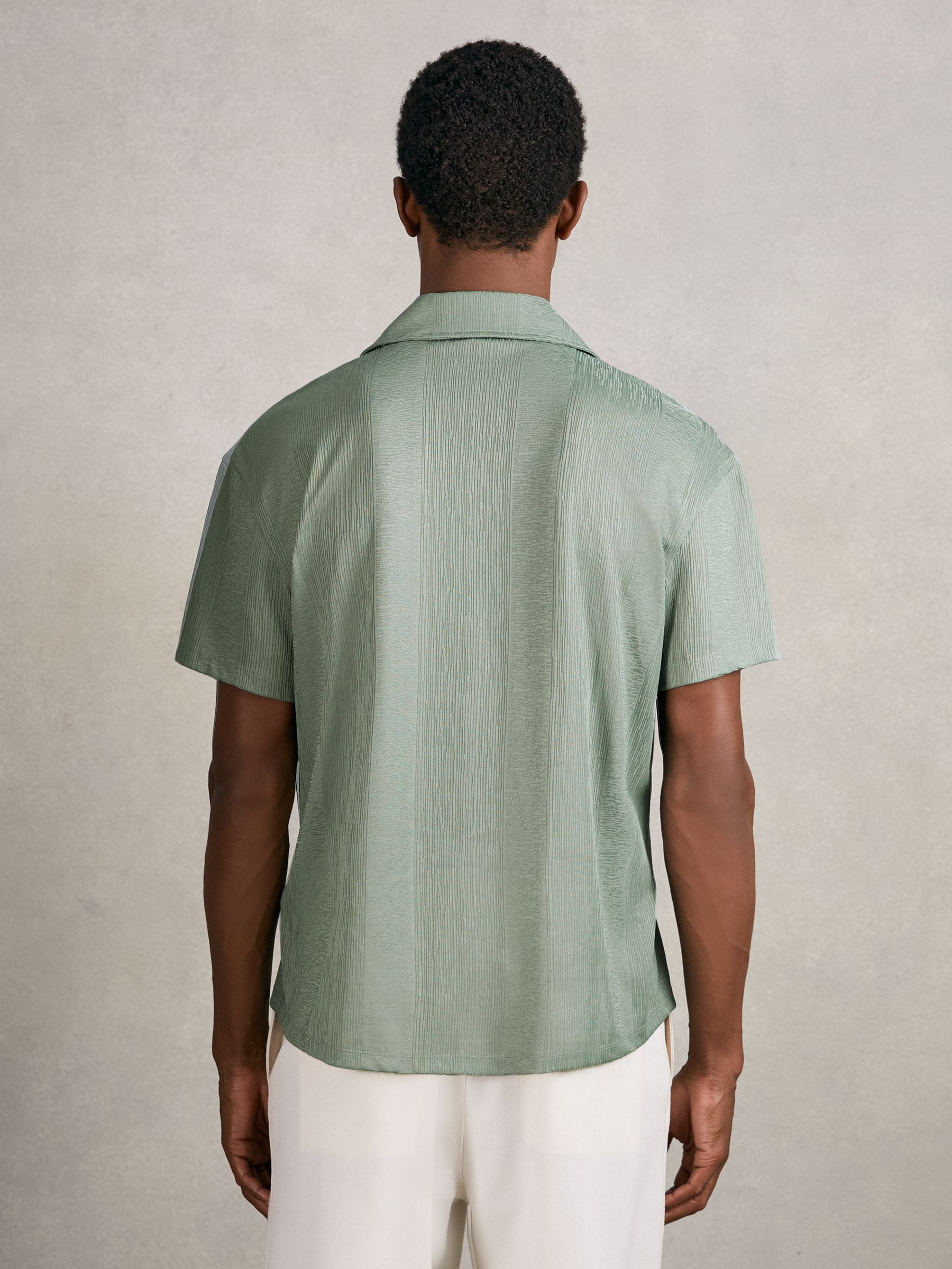 Jacquard-Stripe Cuban-Collar Shirt in Mint Green