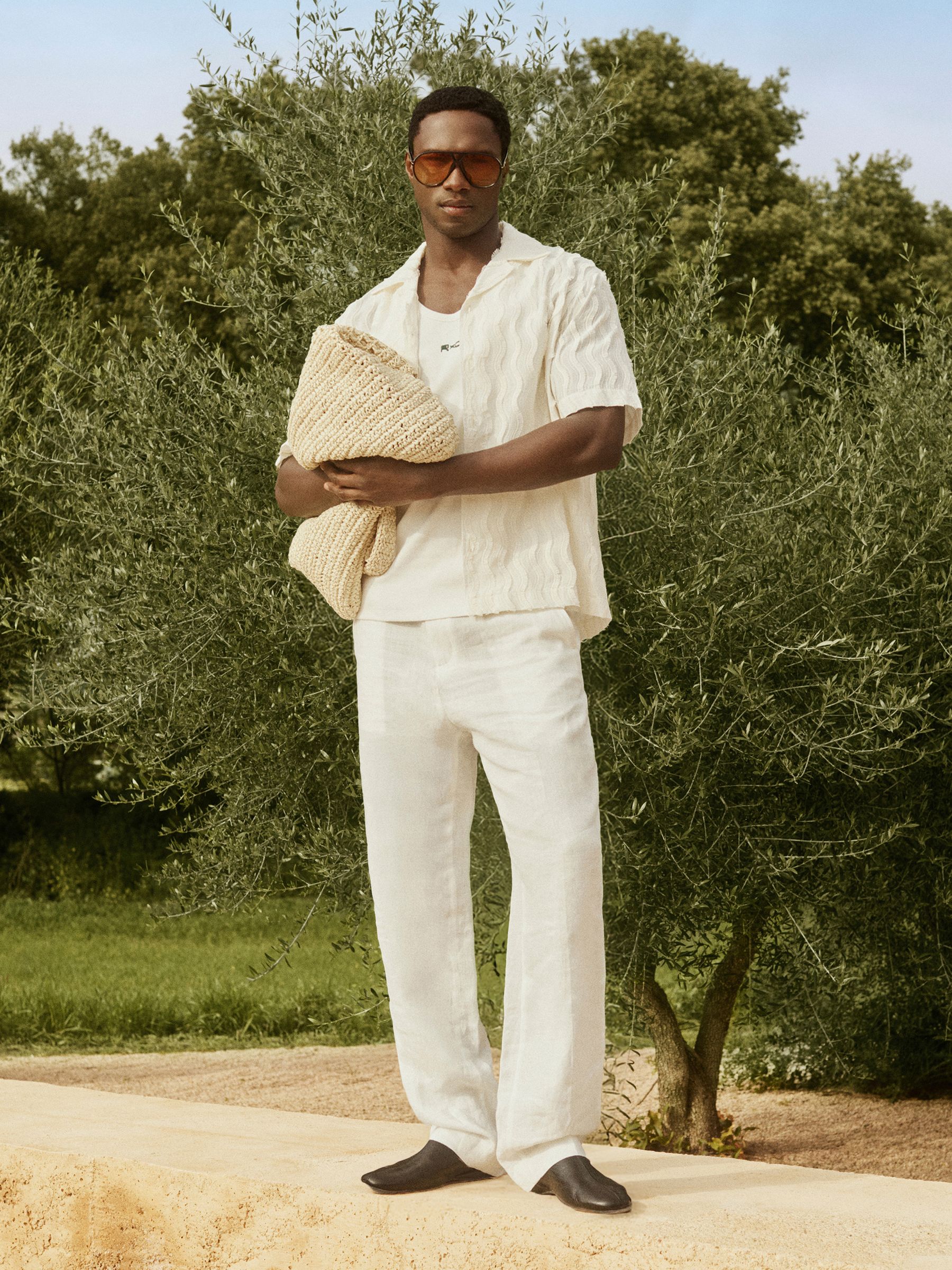 Reiss | Ché Linen Wide-Leg Trousers in White