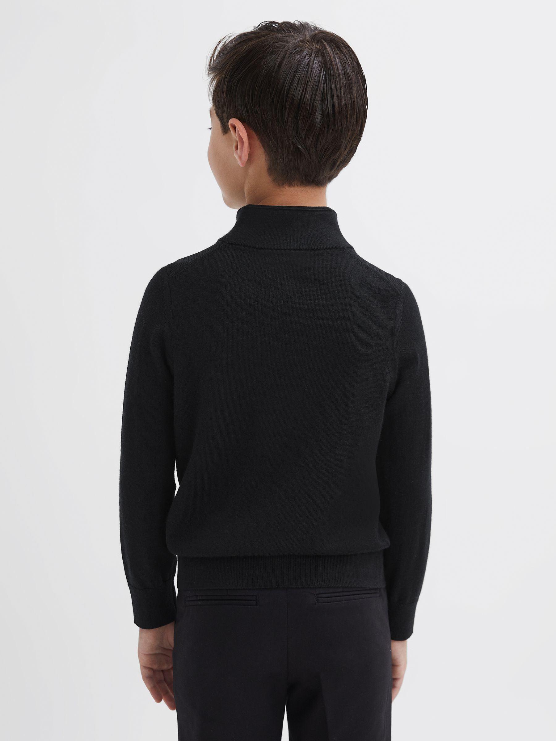 9-14 yrs Merino Wool Zip-Neck Jumper in Black