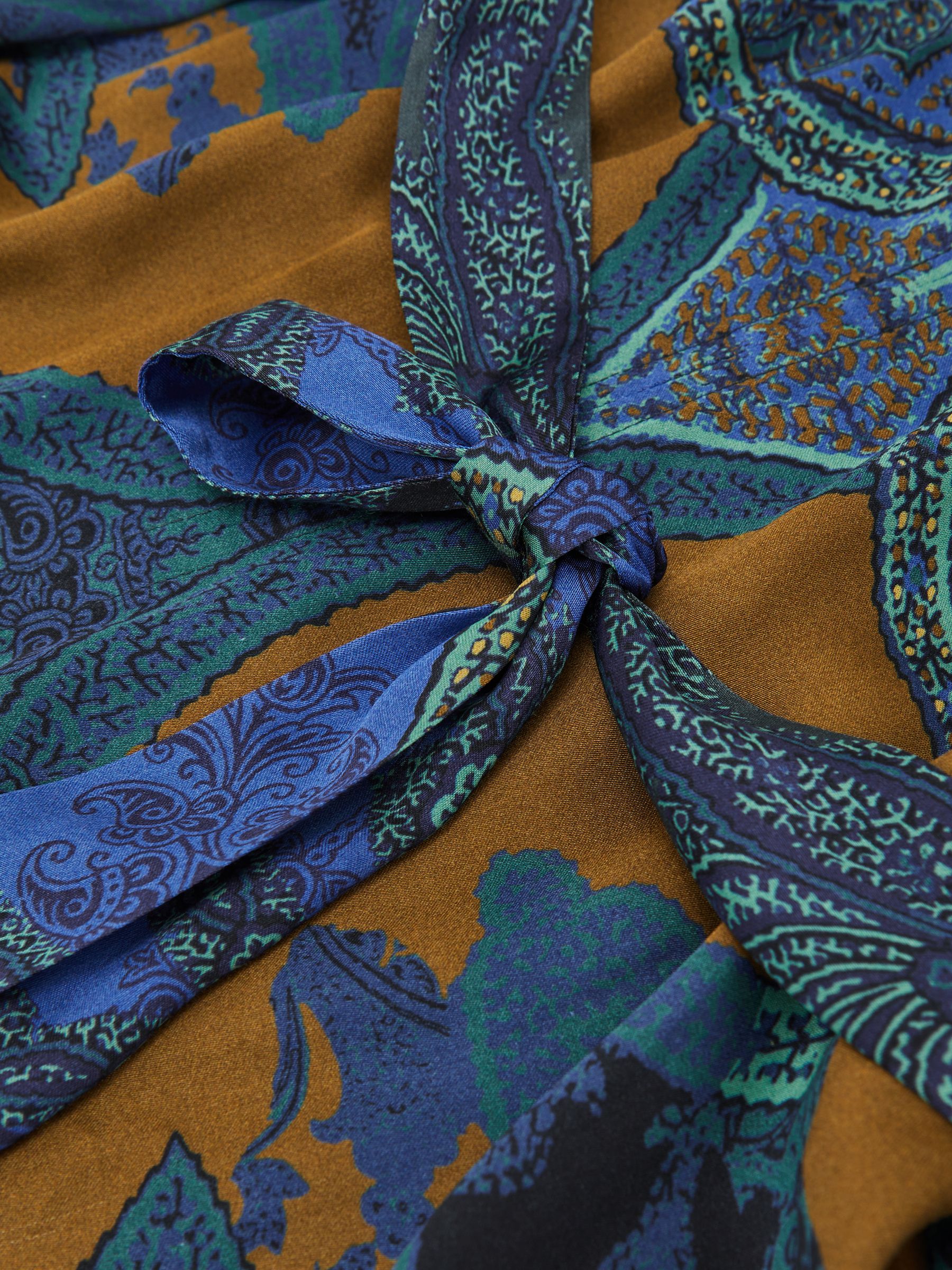 Paisley-Print Belted Mini Dress in Blue