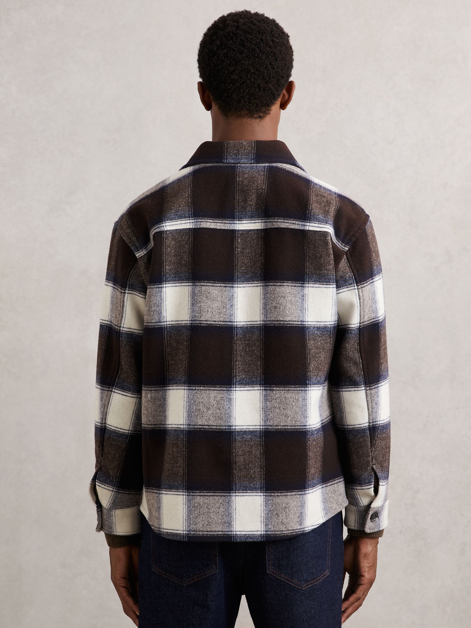 Wool-Blend Check Overshirt in Navy Multi