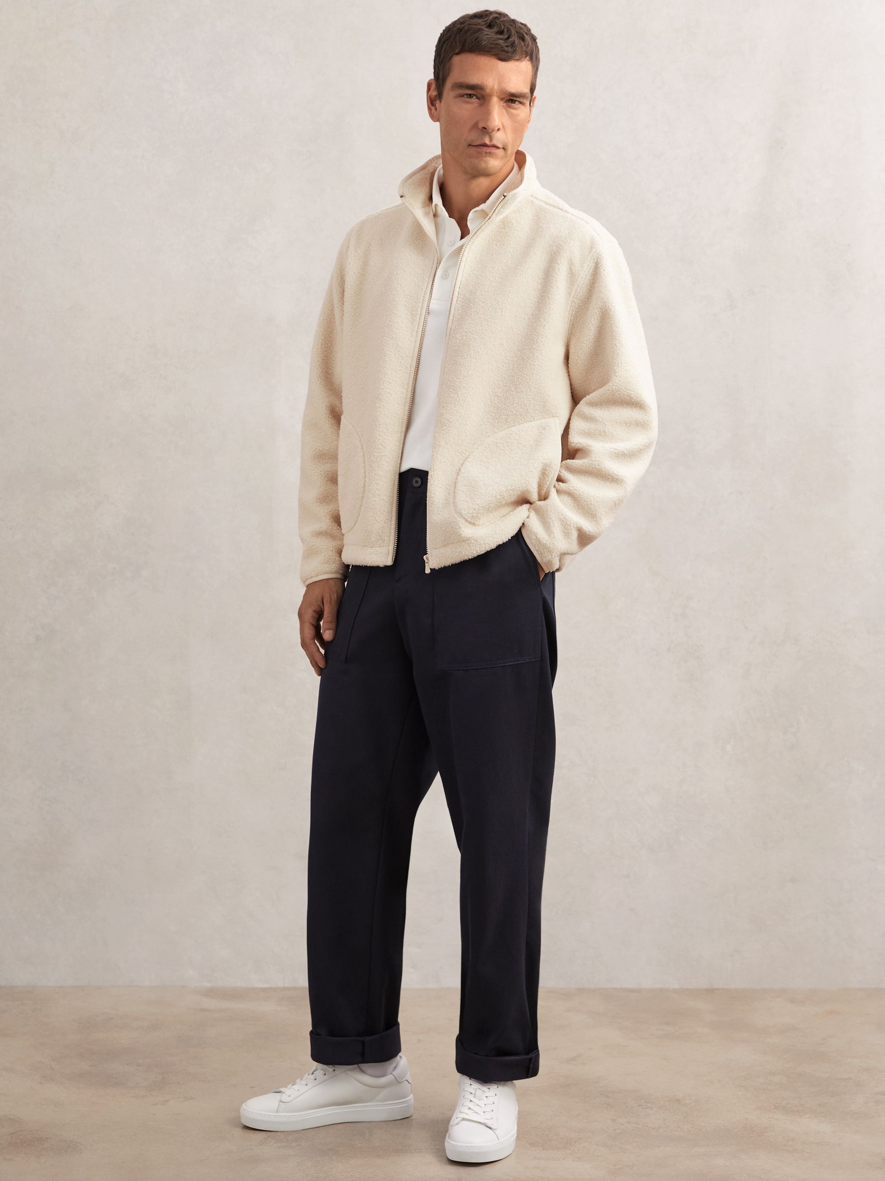 Fleece Zip-Through Jacket in Ecru