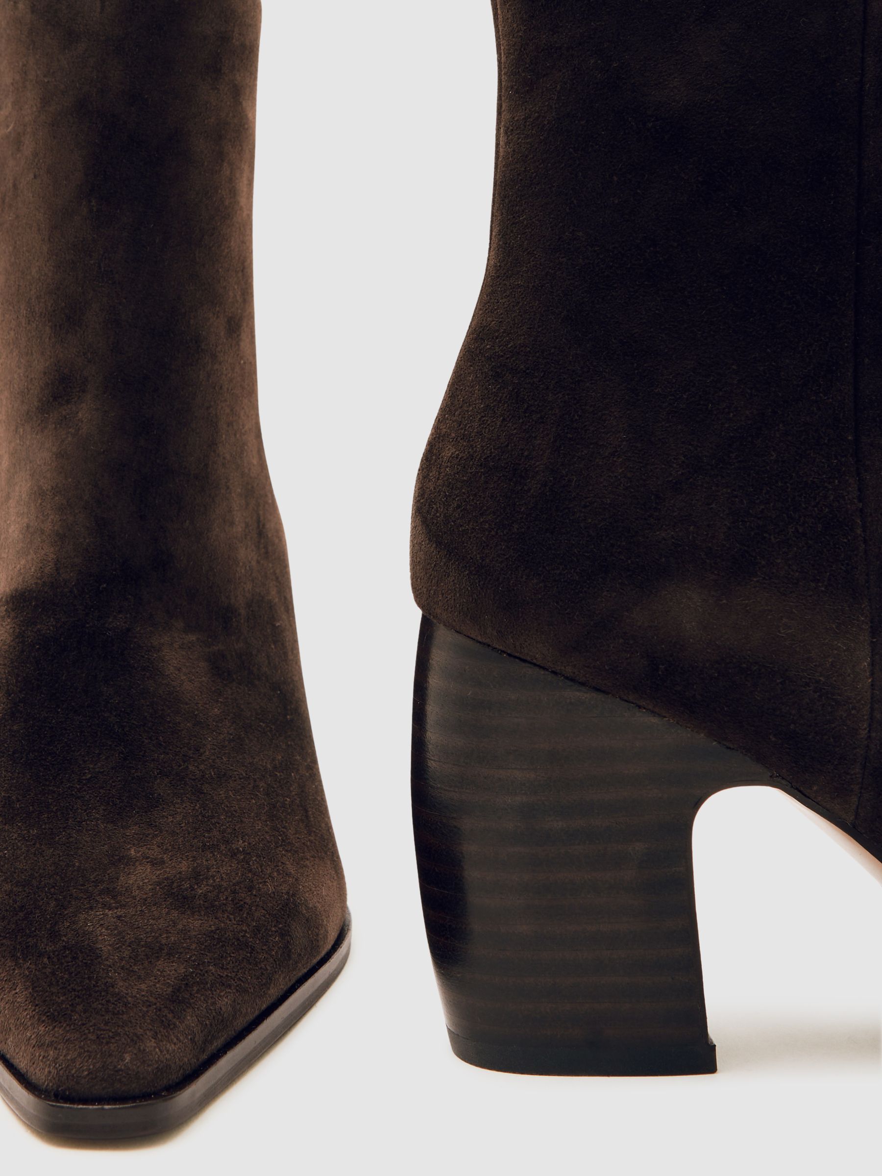 Suede Block-Heel Ankle Boots in Chocolate