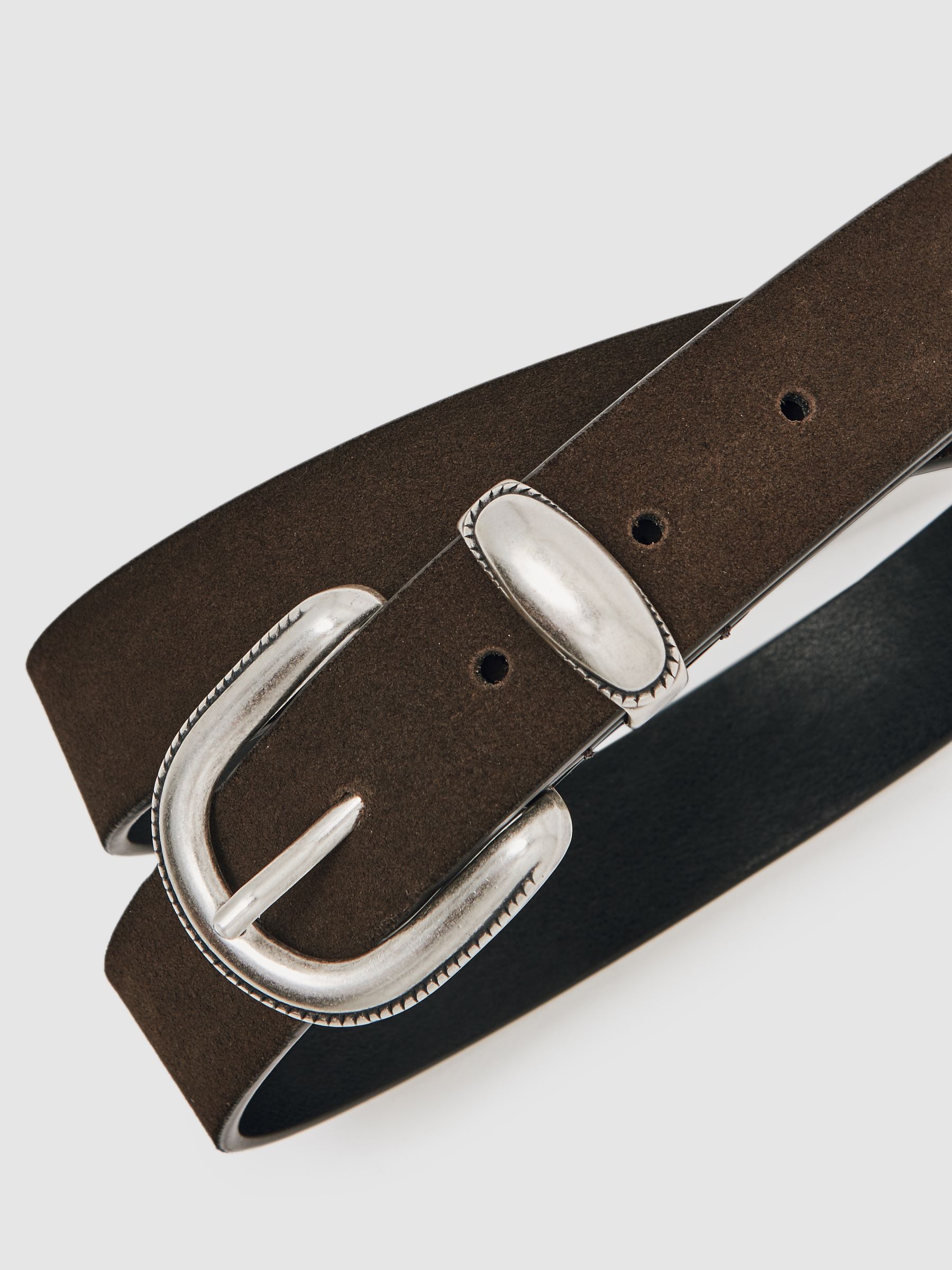 Suede Western-Style Belt in Dark Brown