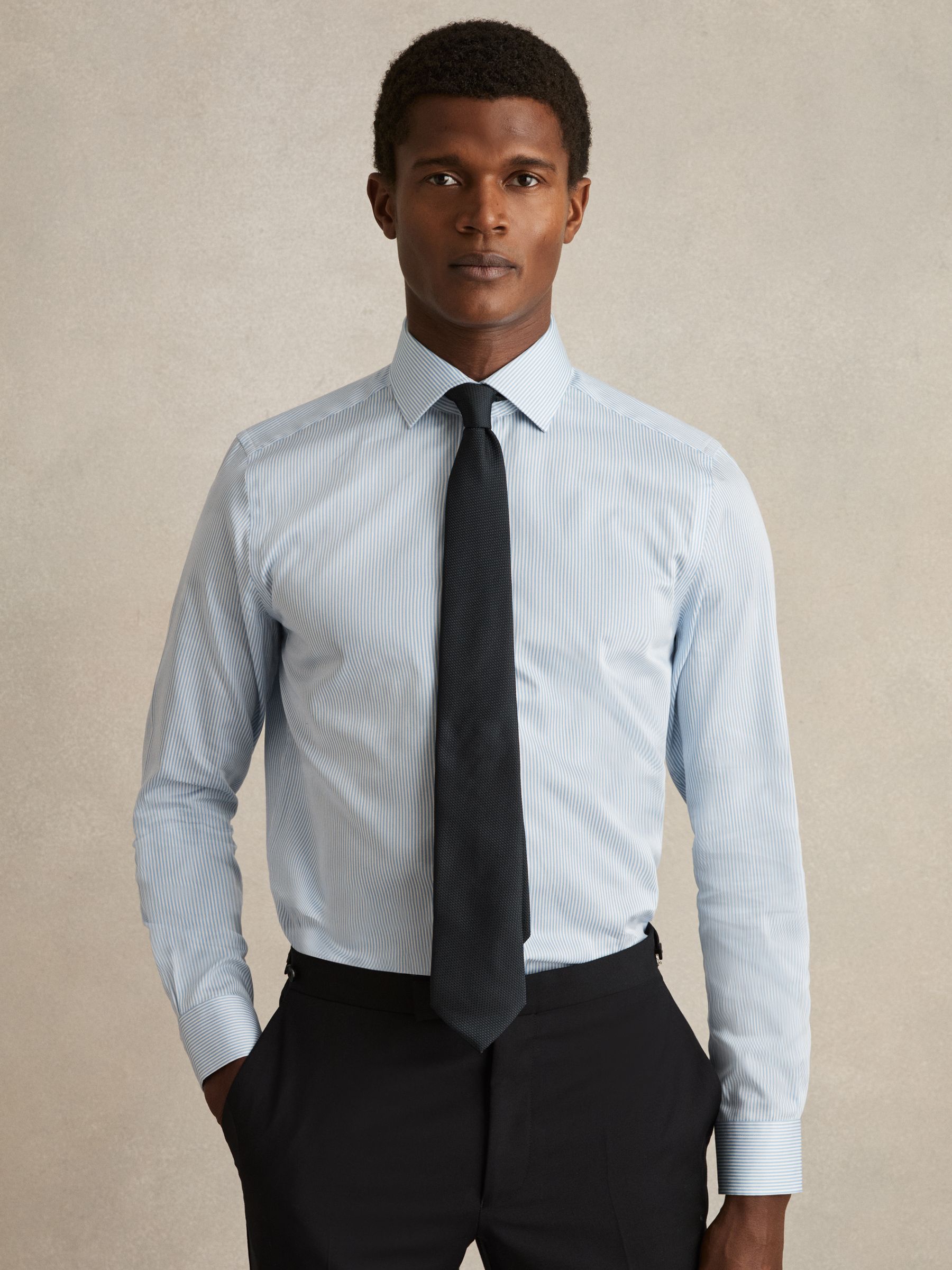 Regular Fit Cotton-Satin Regular-Fit Stripe Shirt in Blue Stripe