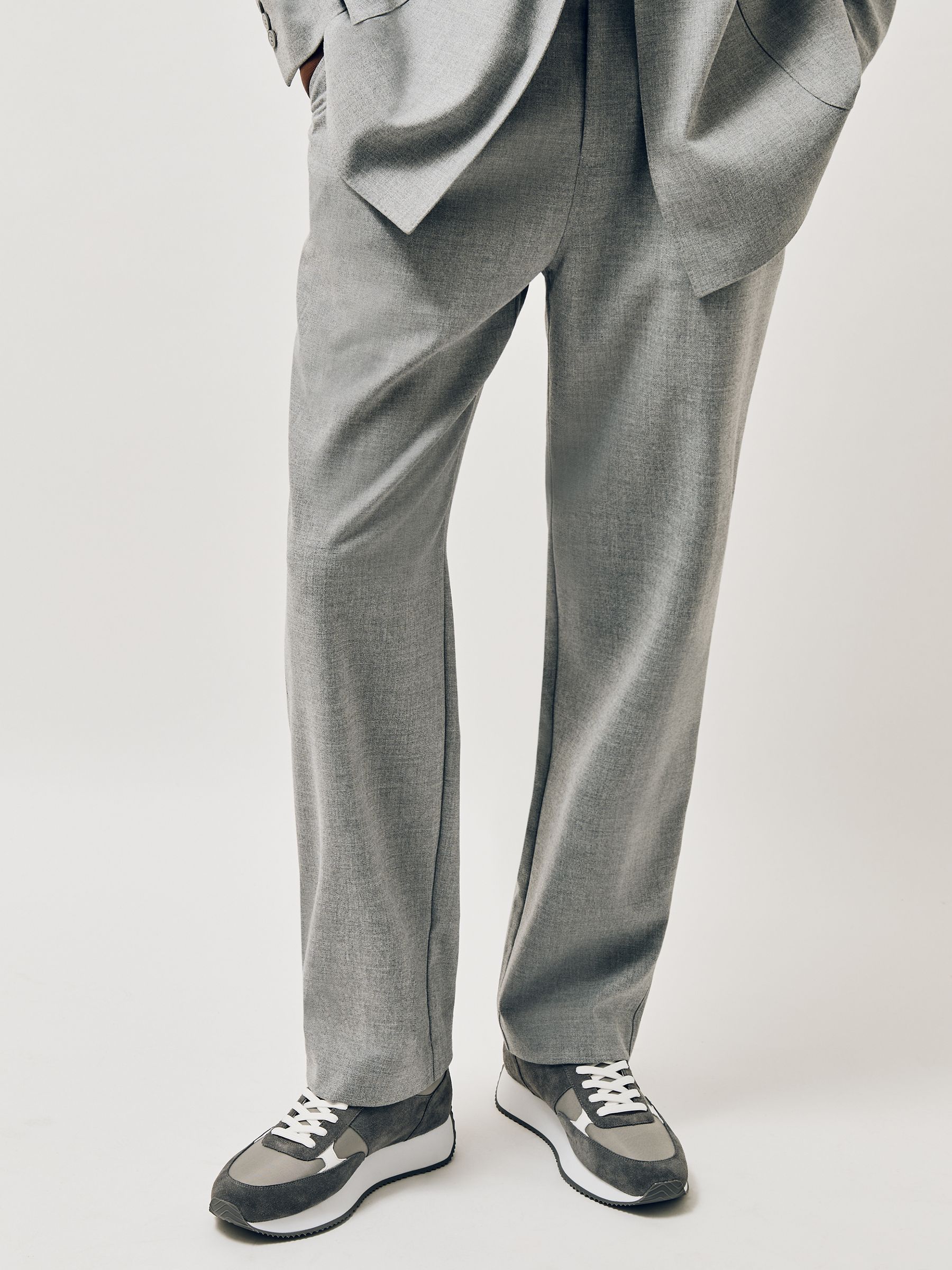 Suede Lace-Up Running Trainers in Graphite Grey