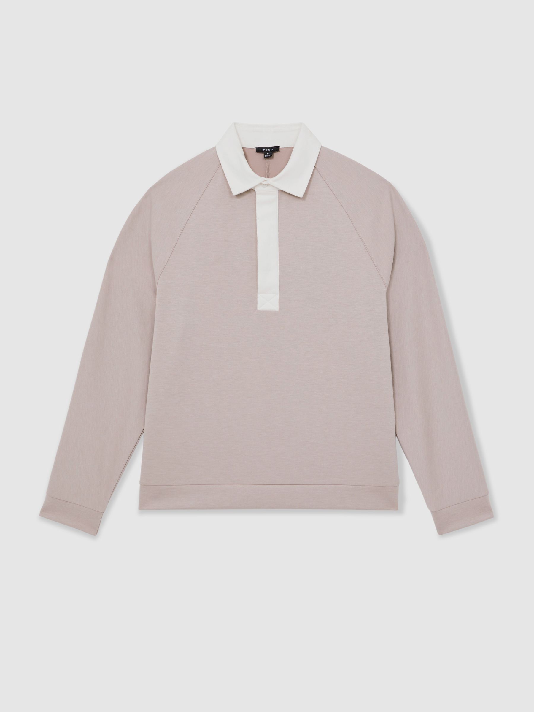 Colour Block Rugby Shirt in Oatmeal/White