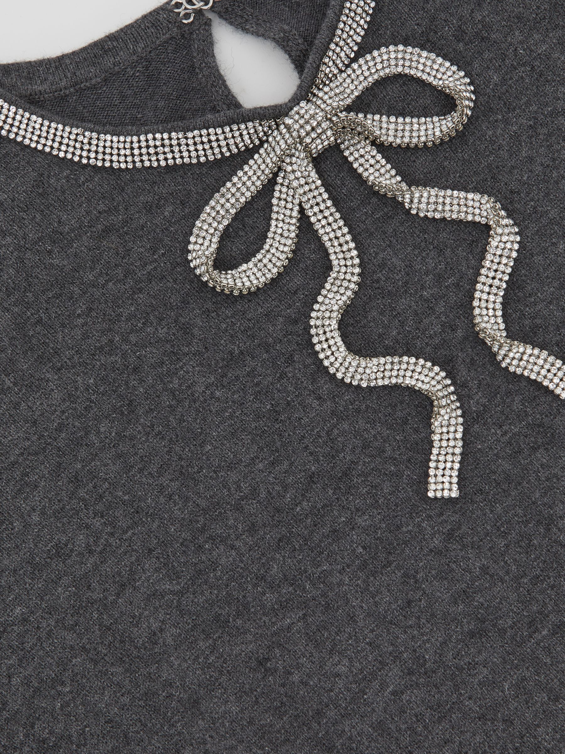 Wool-Blend Crystal-Bow Knit Mini Dress with Cashmere in Grey