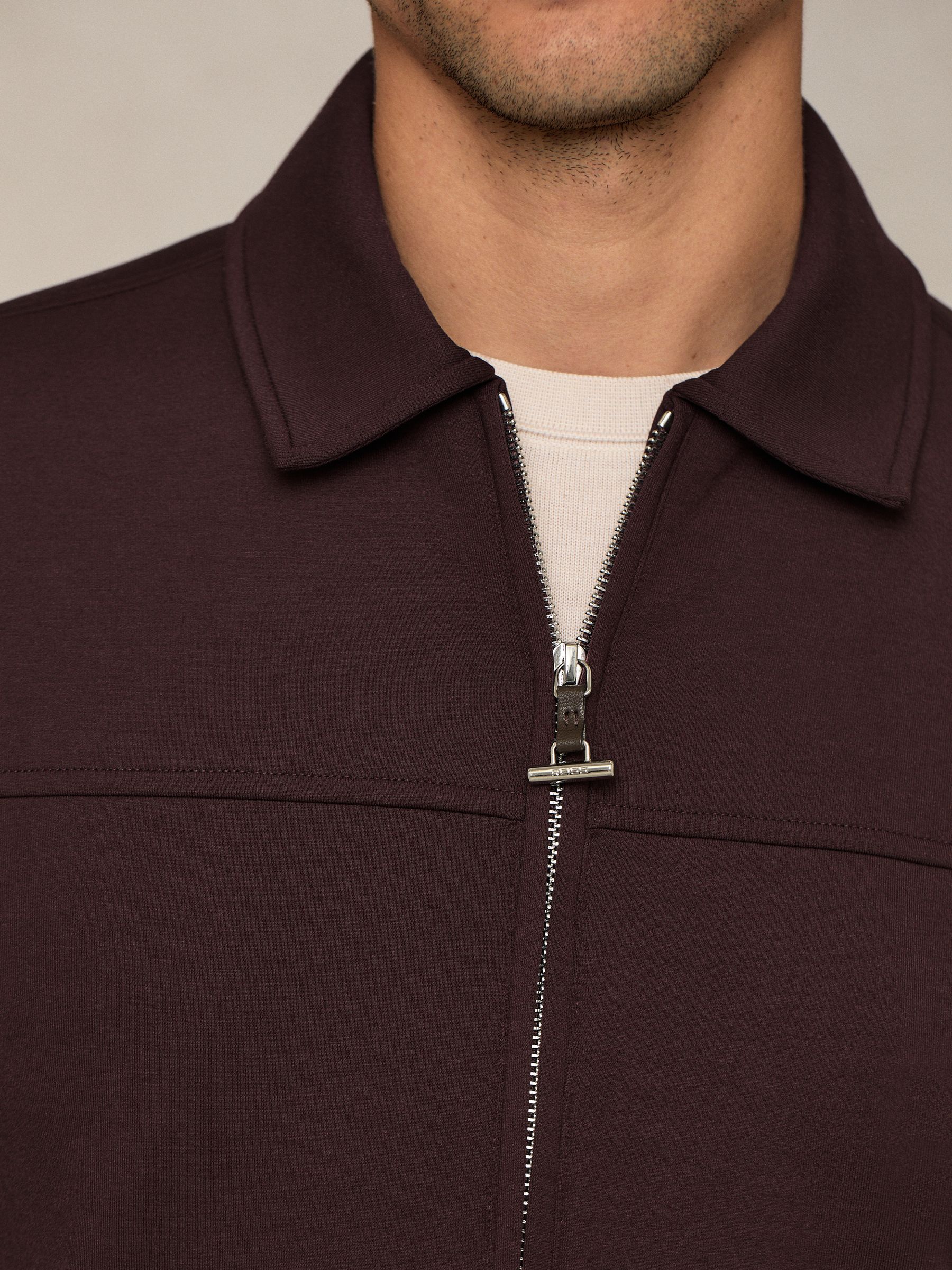 Interlock Zip Through Overshirt in Cherry Red