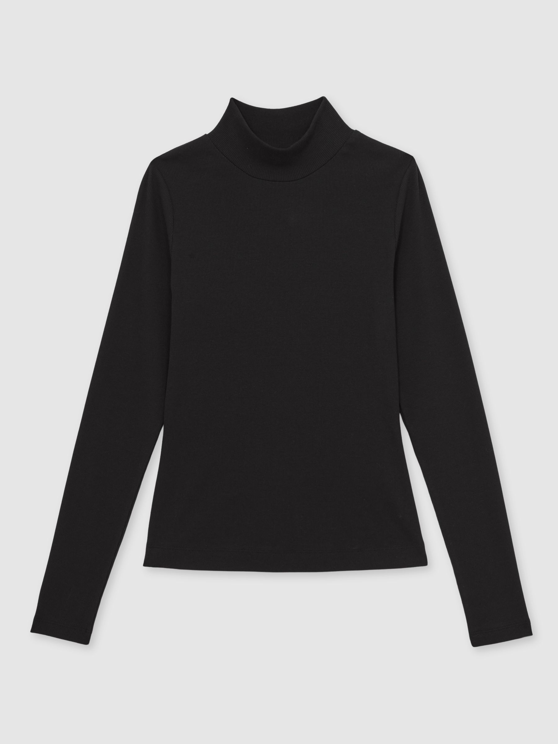 Stretch-Cotton Funnel-Neck Top in Black