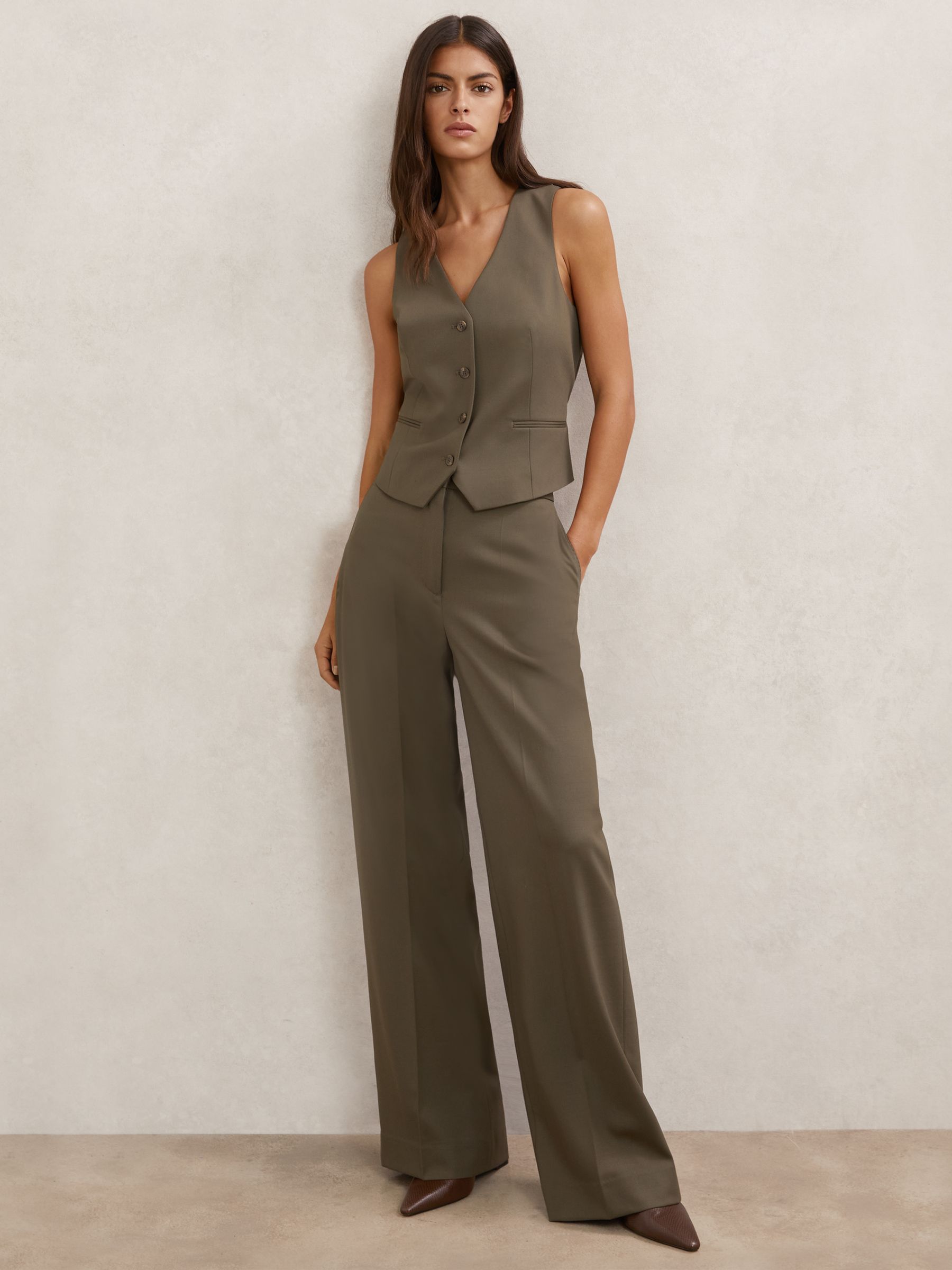 Petite Wool-Blend Wide-Leg Suit Trousers in Green