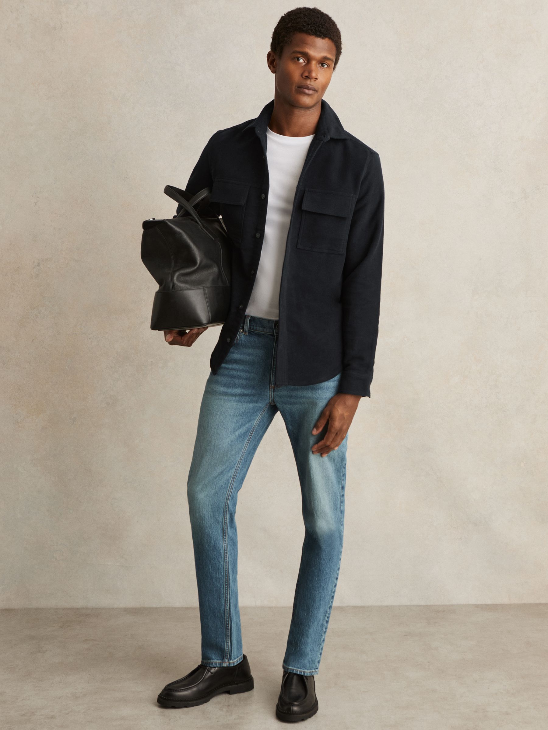 Moleskin-Cotton Twin-Pocket Overshirt in Navy