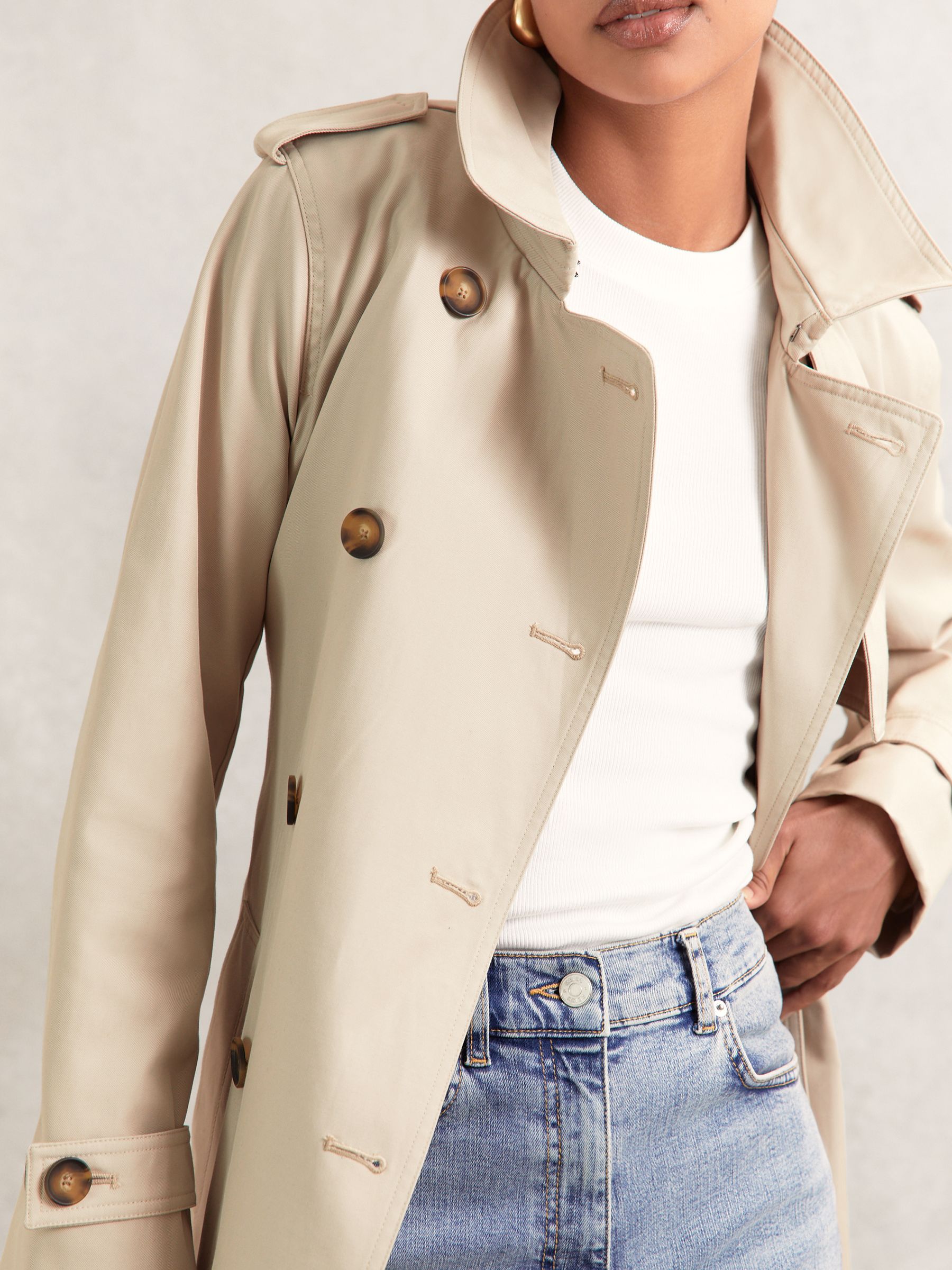 Petite Hooded Insert Trench Coat in Stone