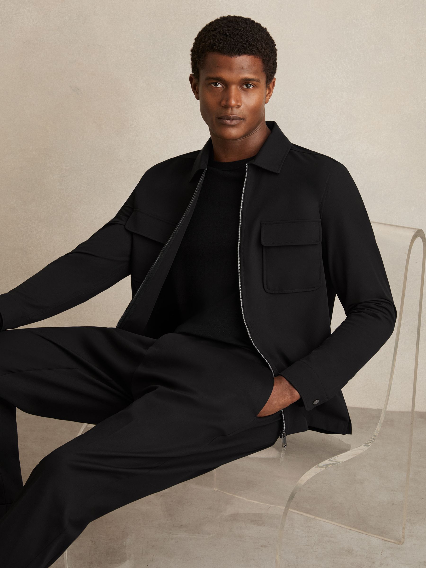 Technical Zip-Through Overshirt in Black