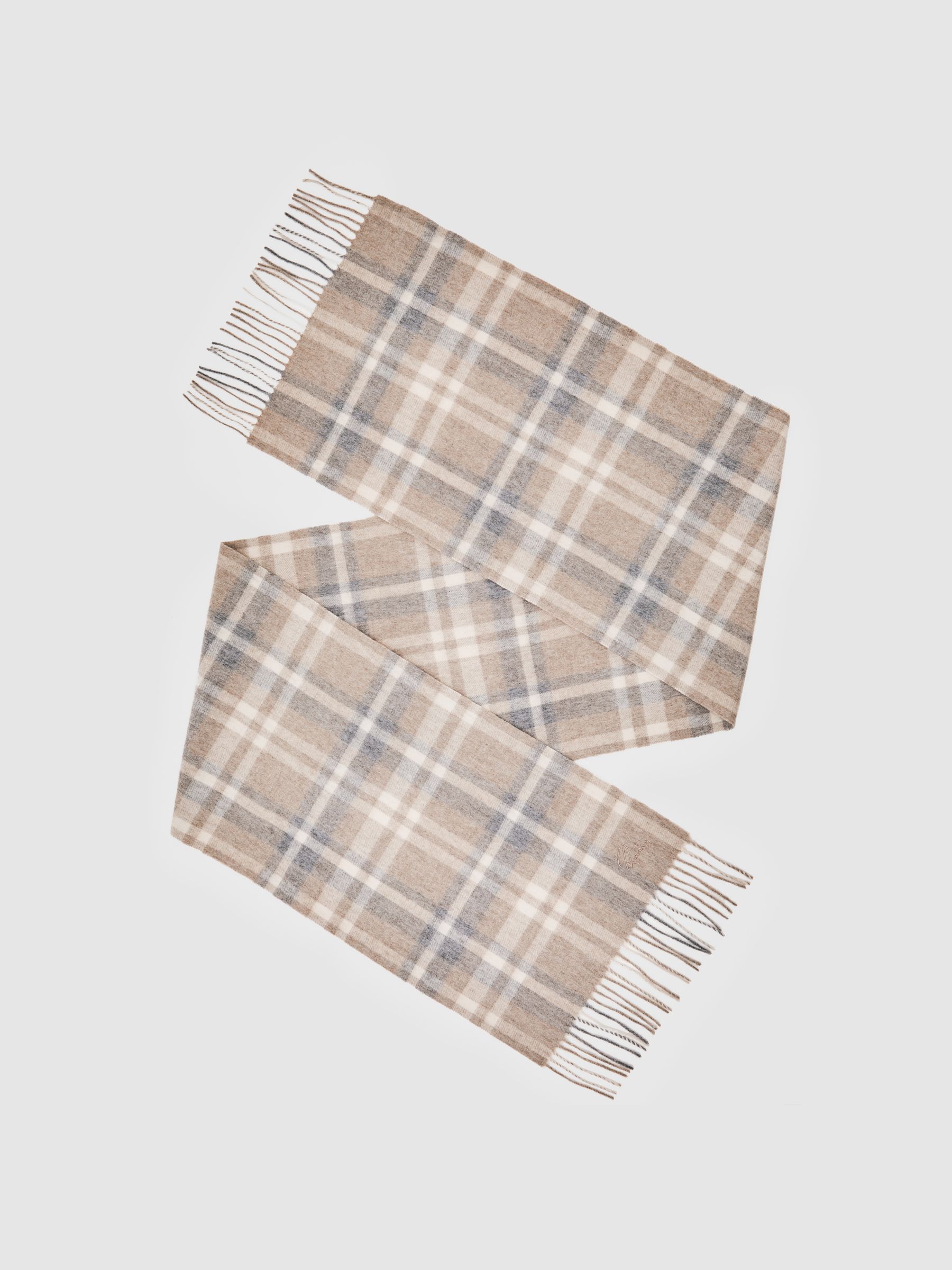 Wool-Cashmere Check Scarf in Oatmeal Multi