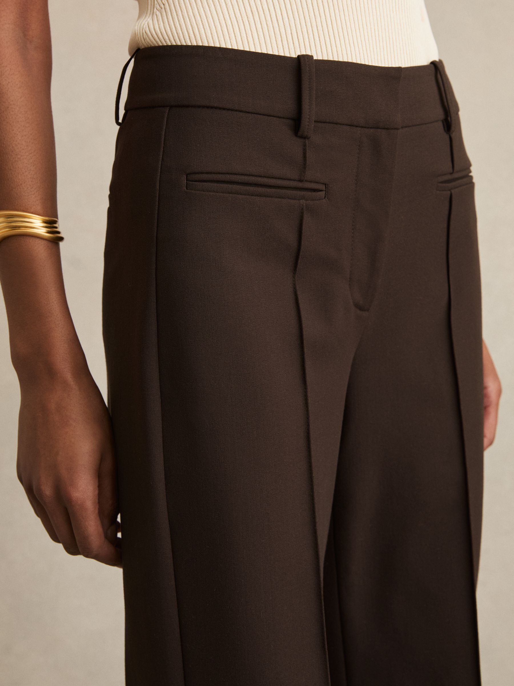 High Rise Flared Trousers in Chocolate Brown