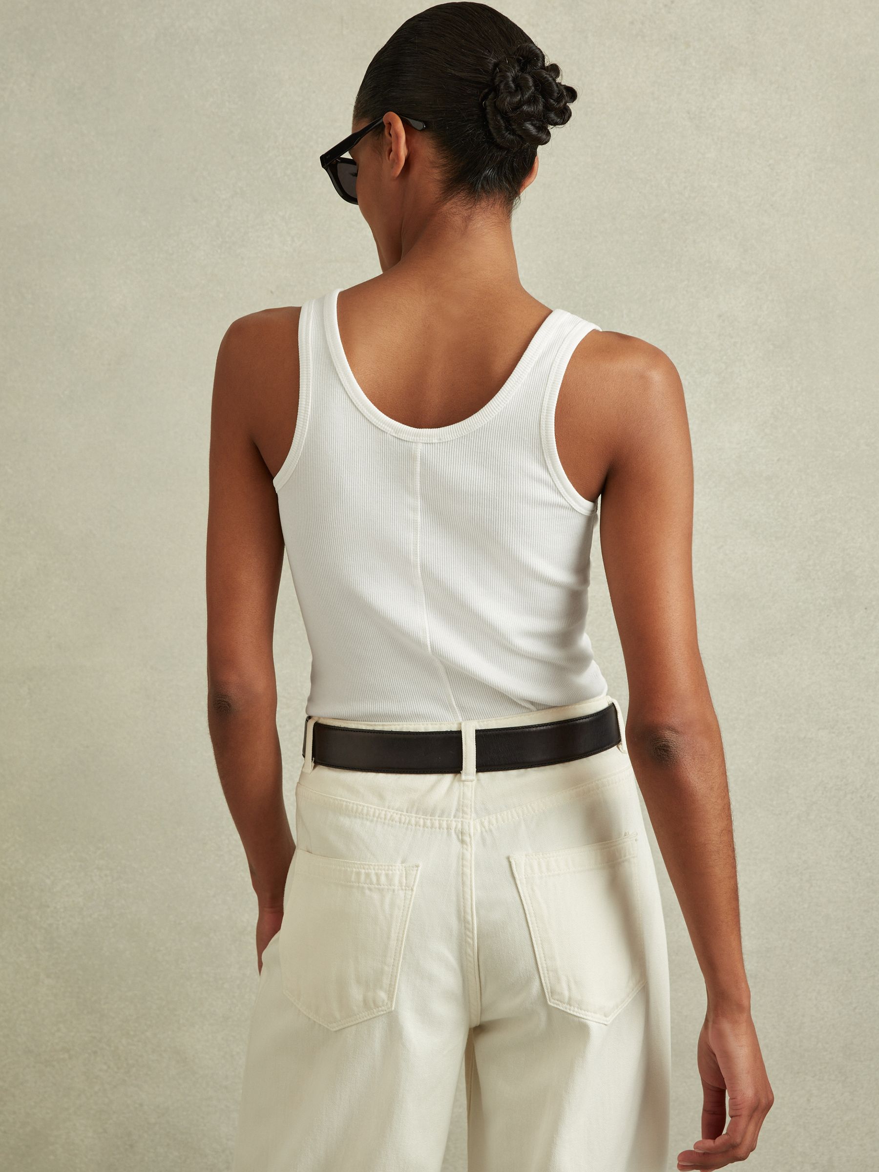 Stretch-Cotton Ribbed Vest in White