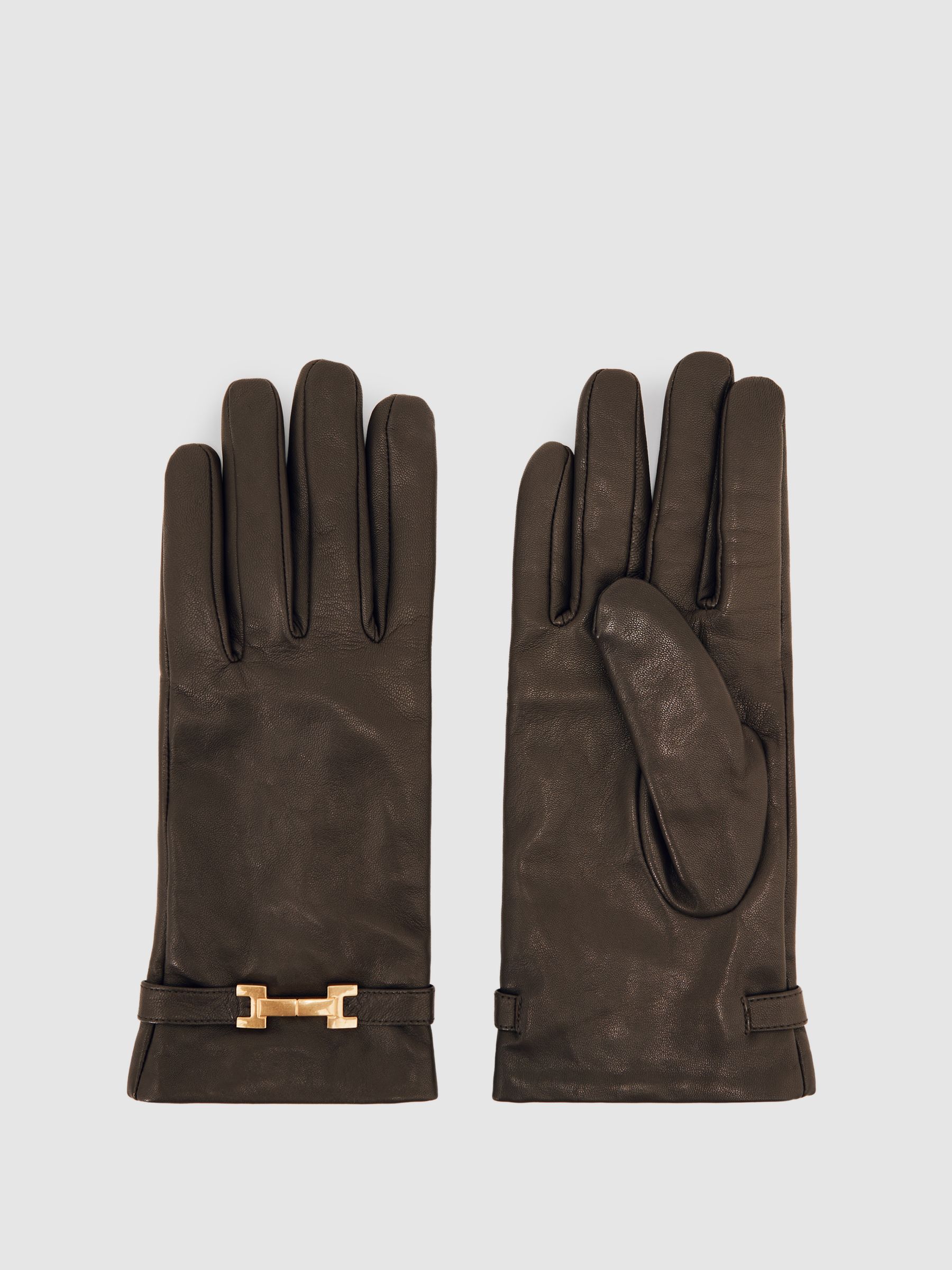 Leather Hardware-Embellished Gloves in Chocolate