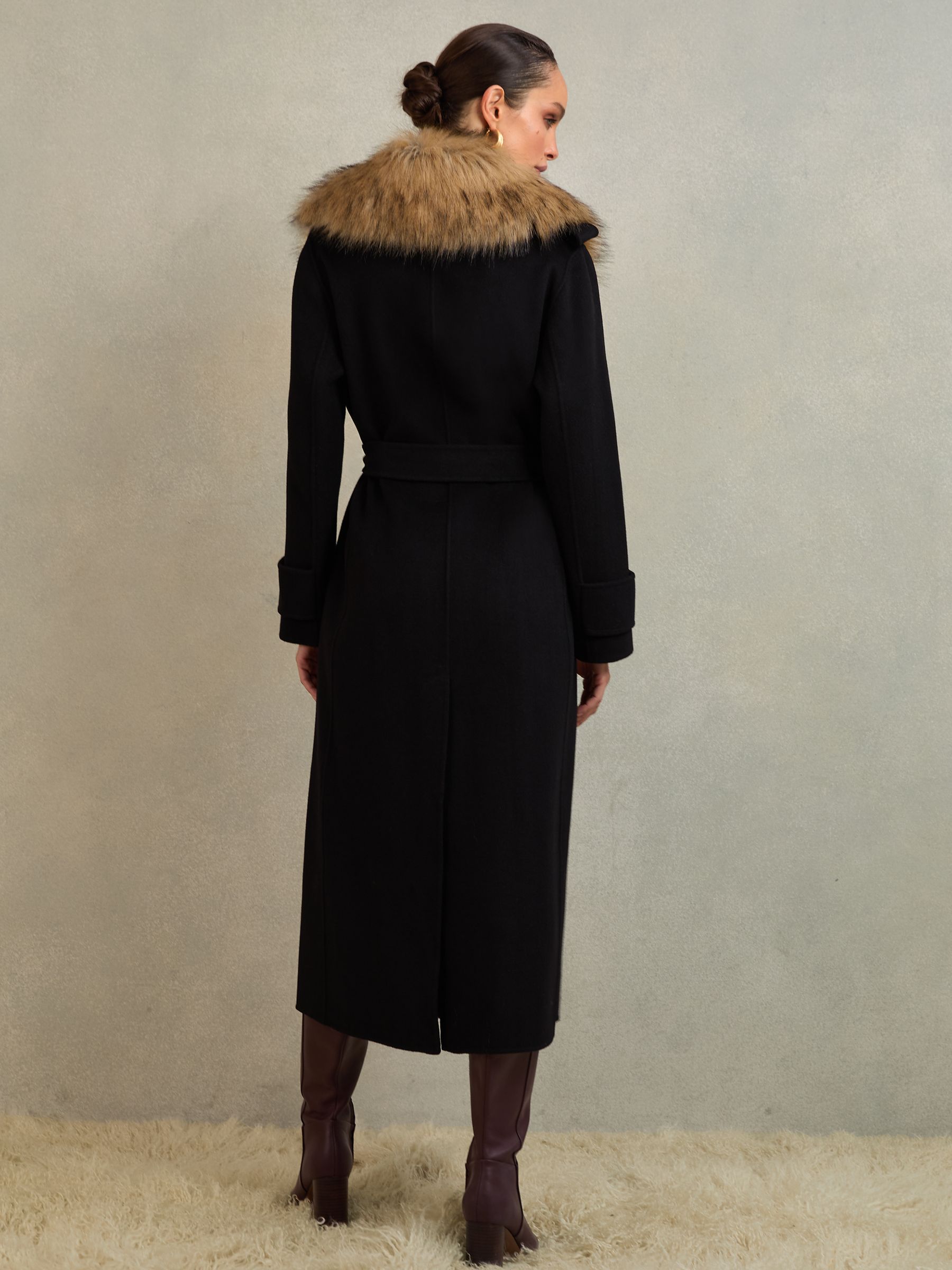 Atelier Wool Faux-Fur Collar Coat in Black