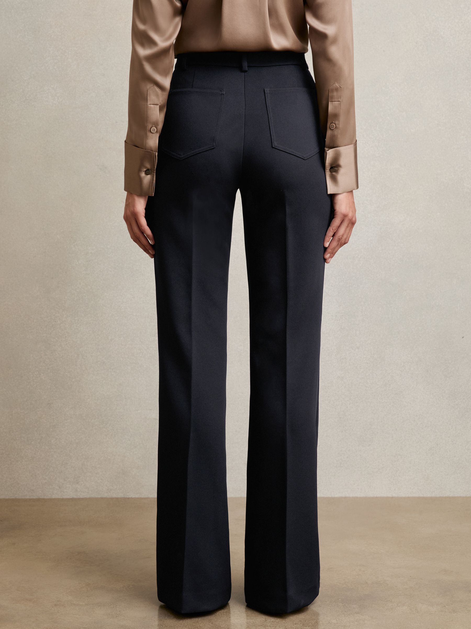 Petite Twill Patch-Pocket Flared Trousers in Navy