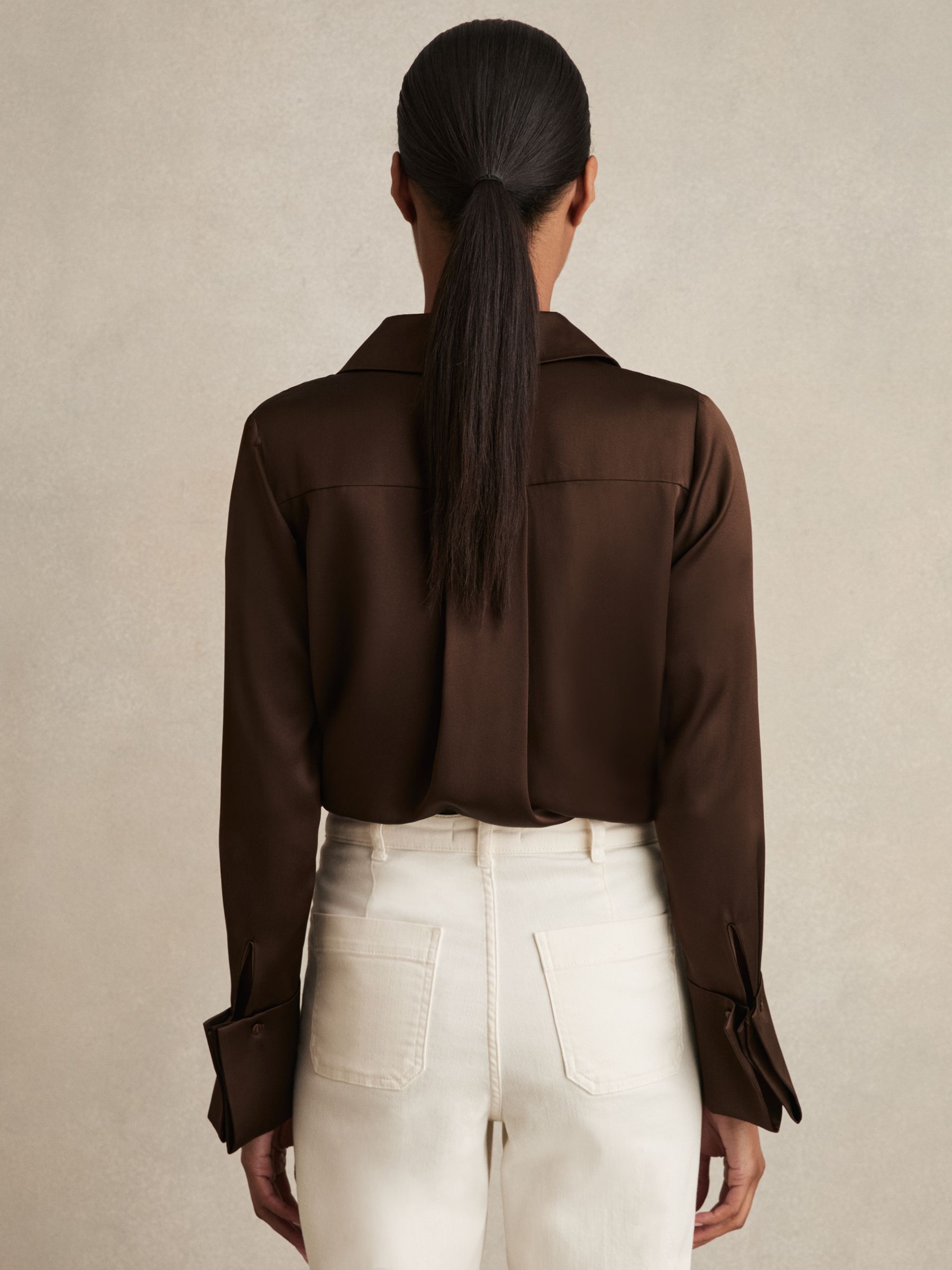 Silk Double-Cuff Button-Through Shirt in Chocolate