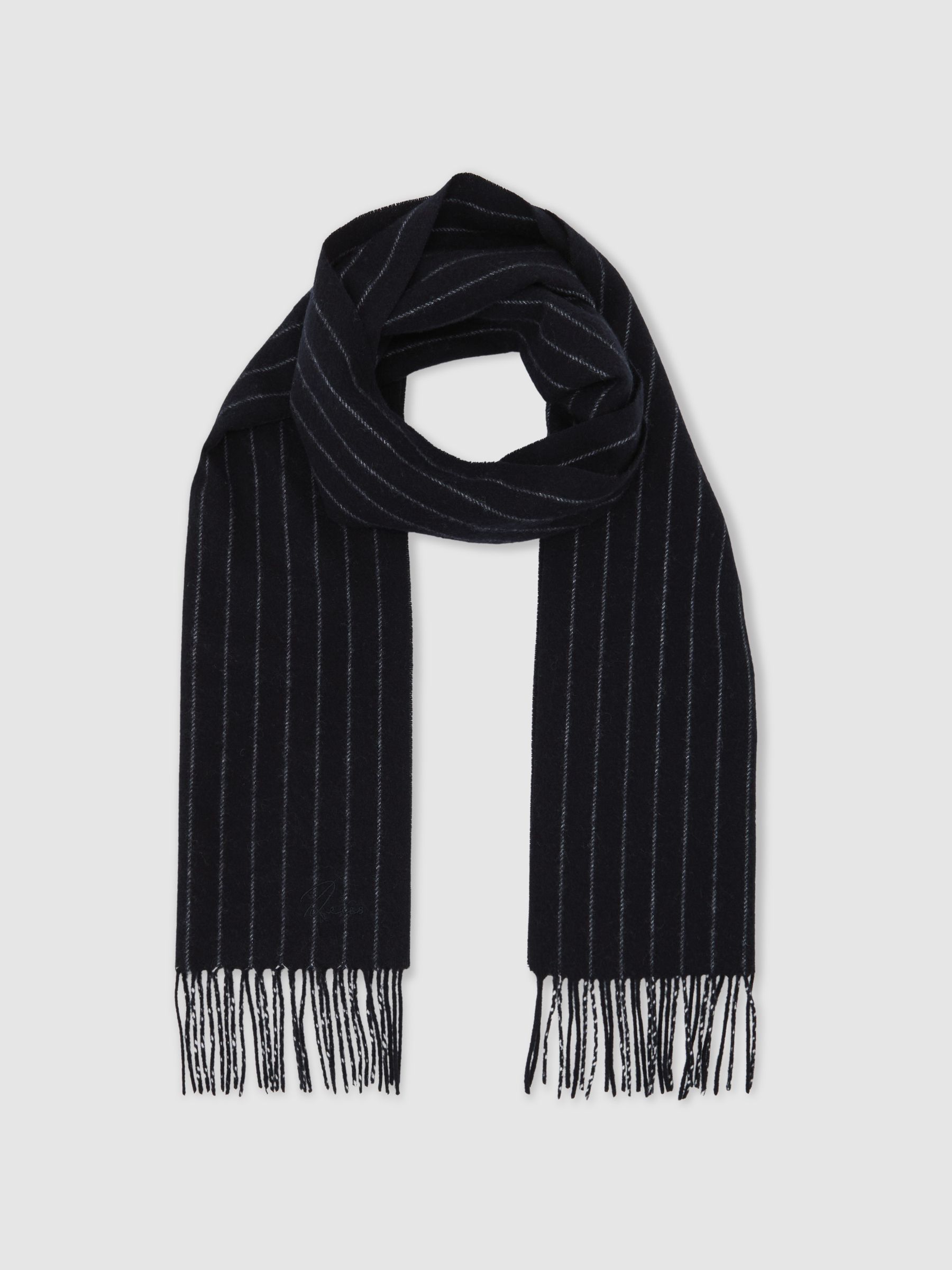 Wool-Cashmere Pinstripe Scarf in Navy