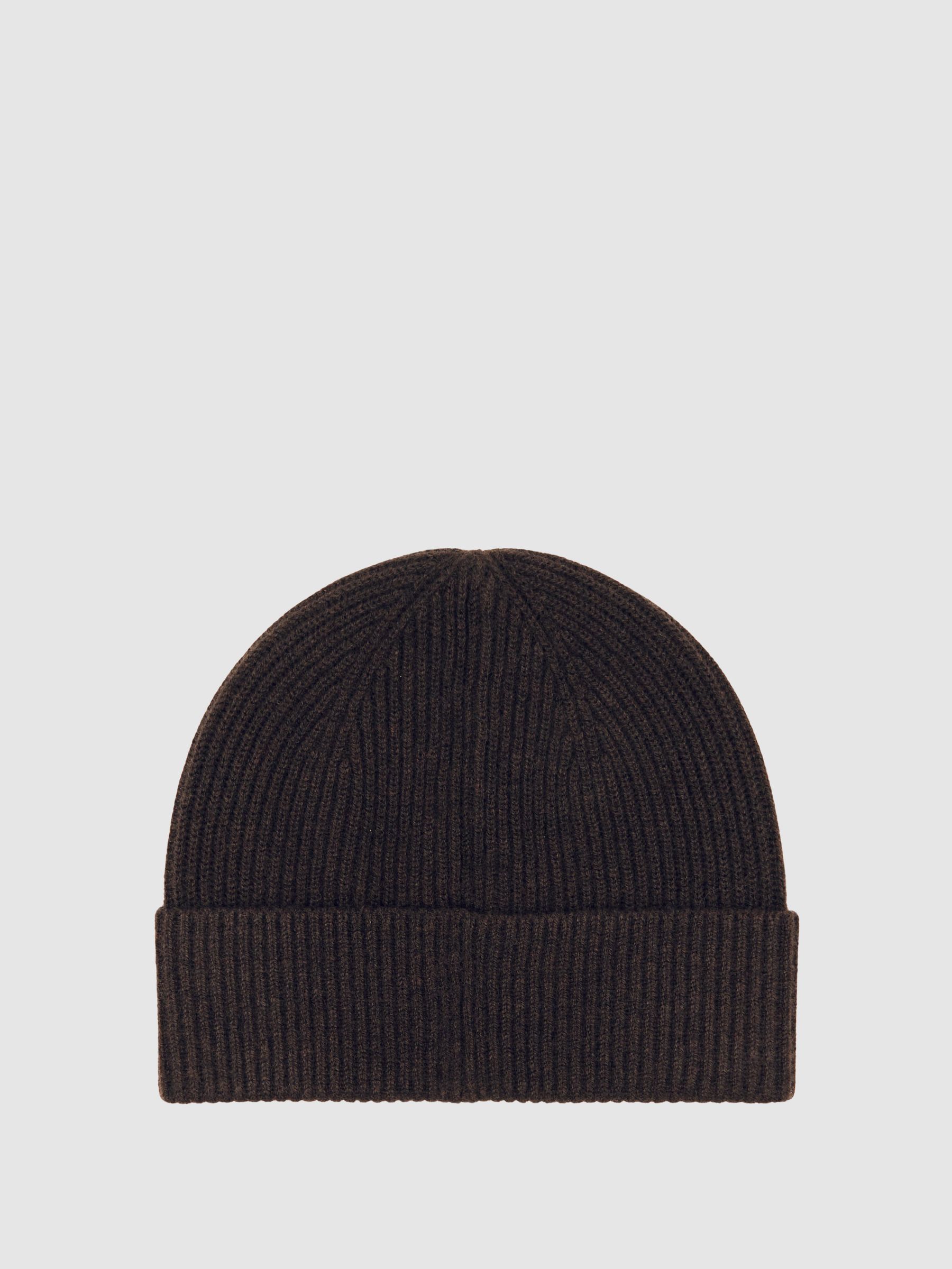 Merino Wool Rib-Knit Beanie in Chocolate Brown