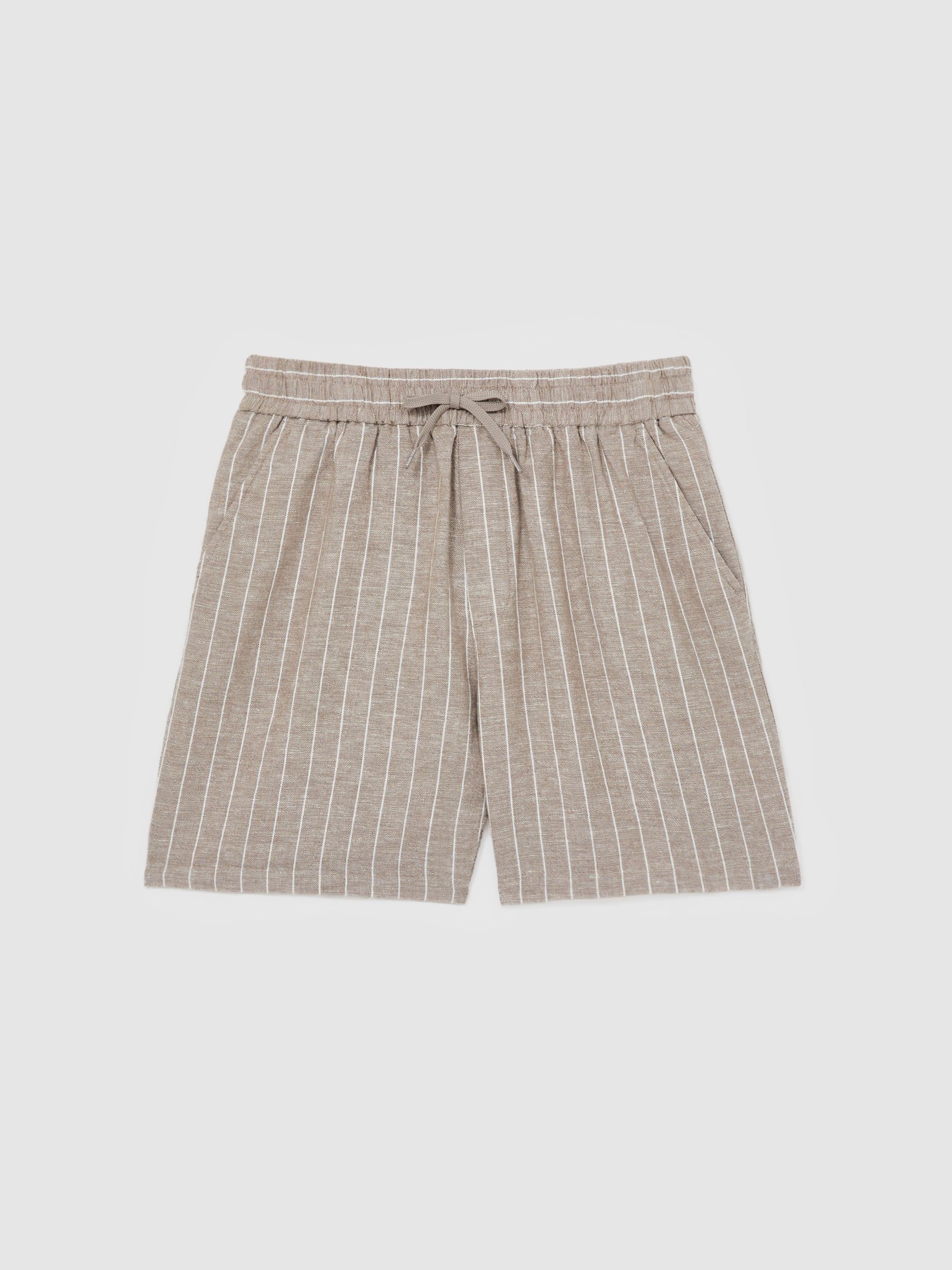Linen-Cotton Shorts in Ivory/Neutral Stripe