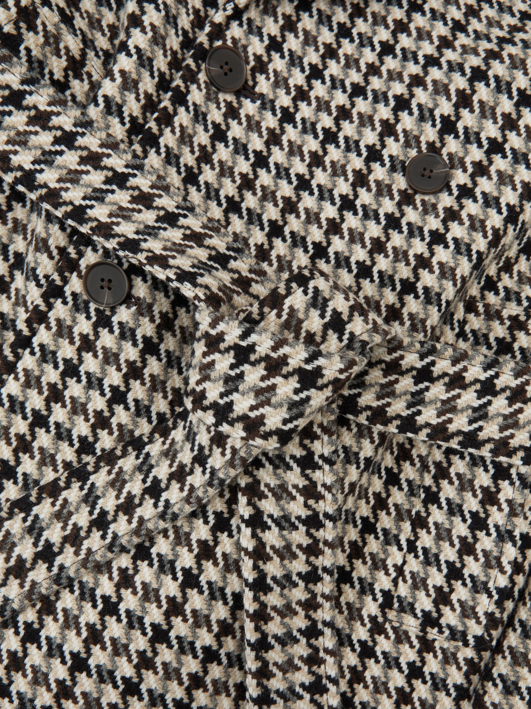 Wool Dogtooth Double-Breasted Overcoat in Brown Multi