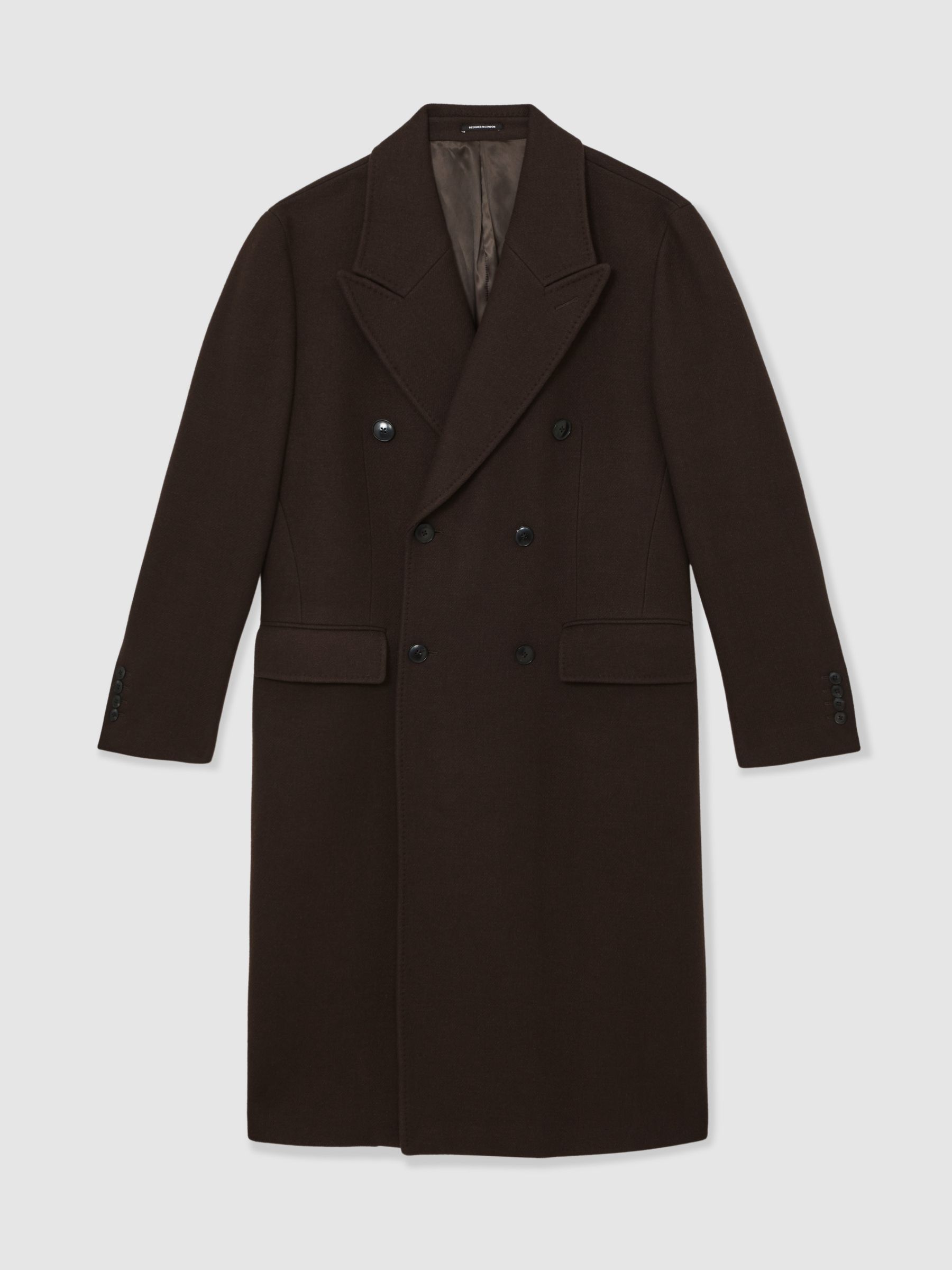 Wool-Blend Double-Breasted Overcoat in Chocolate Brown