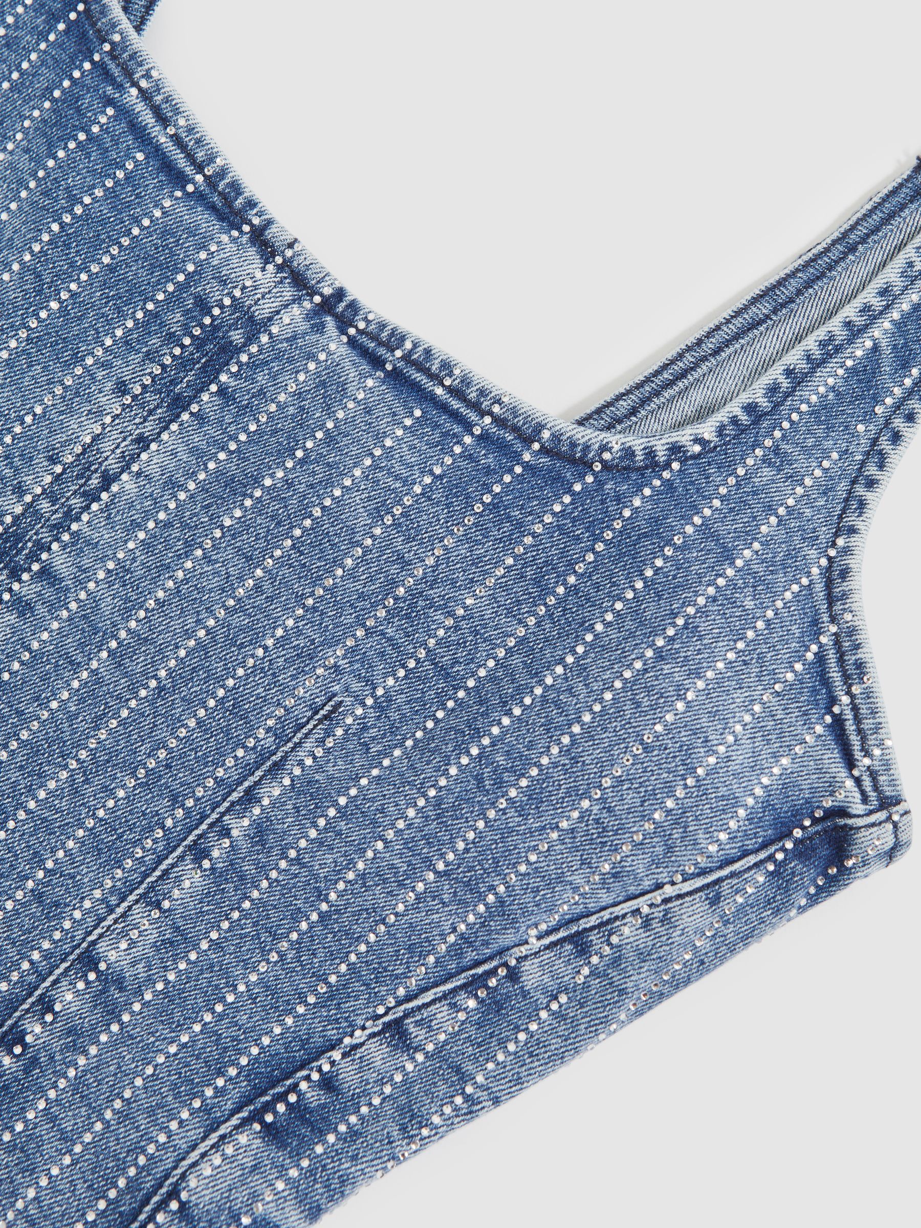 Good American Denim Rhinestone Dress in Indigo Blue