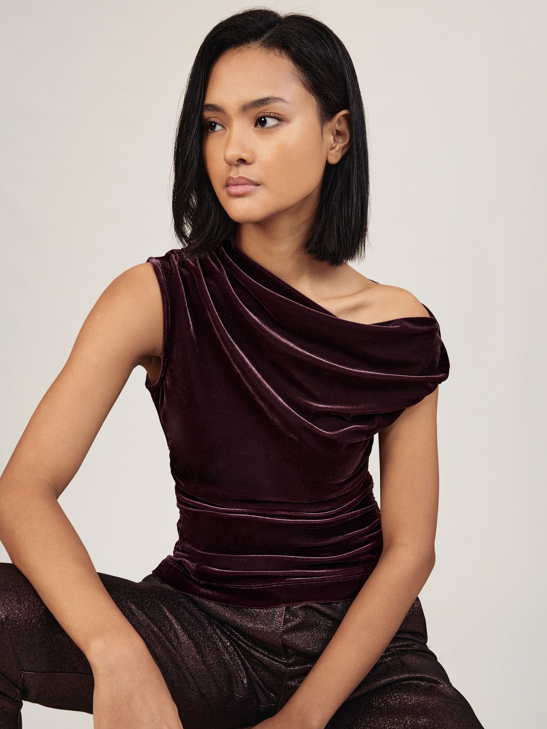 Velvet Off-Shoulder Top in Plum Purple