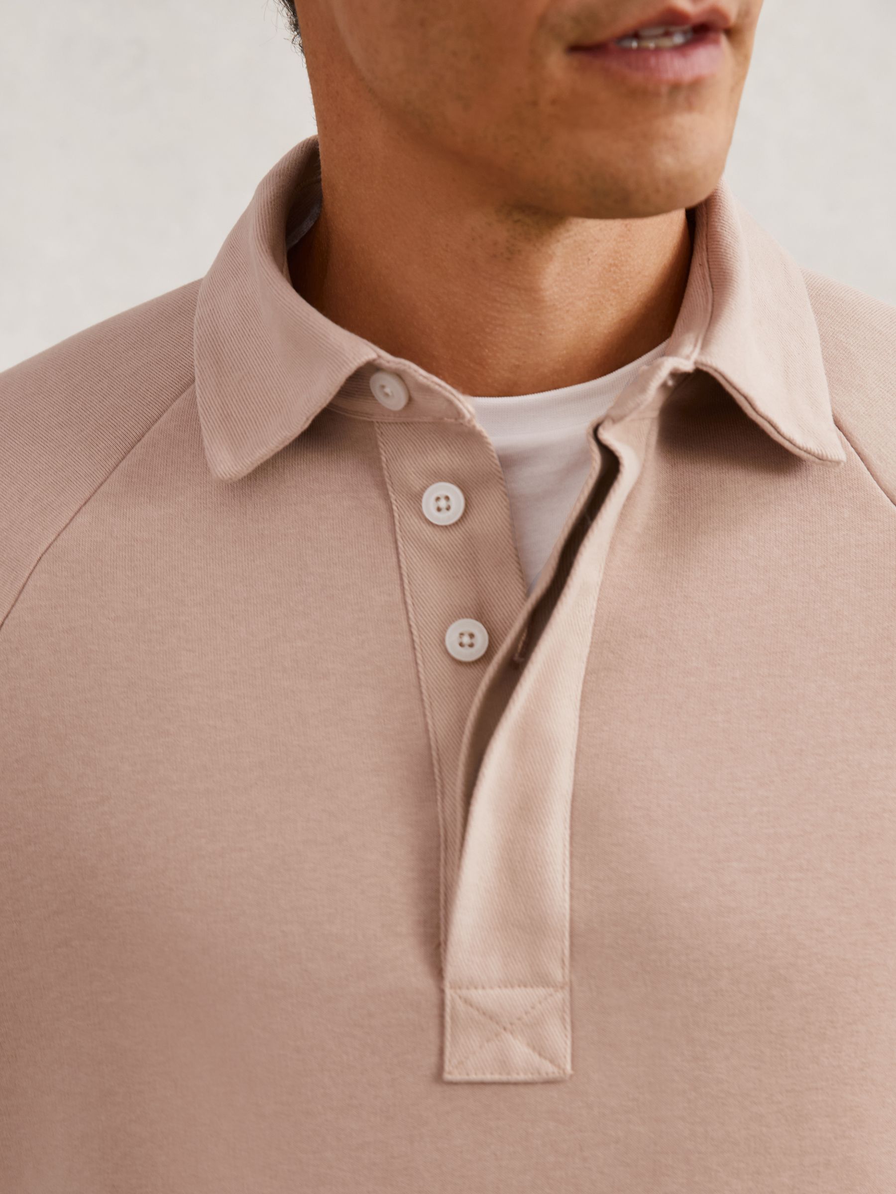 Cotton-Blend Fleece-Back Polo Shirt in Pink