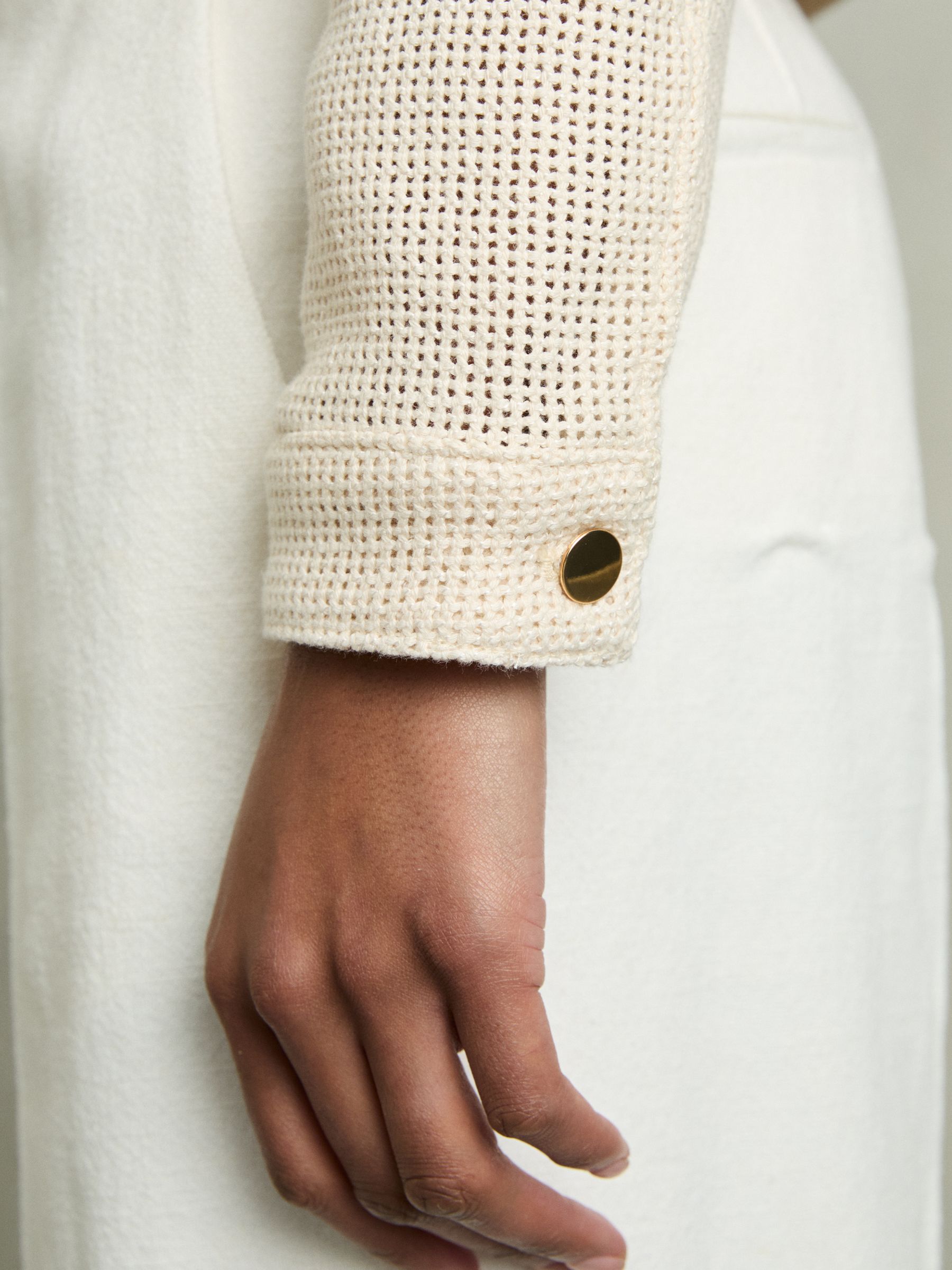 Cotton-Blend Textured Trucker Jacket in Neutral