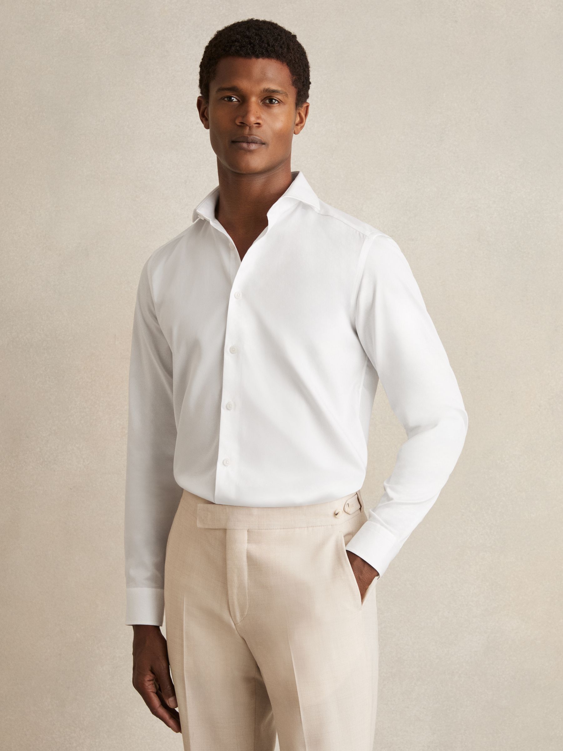 Slim Fit Two-Fold Cotton Shirt in White