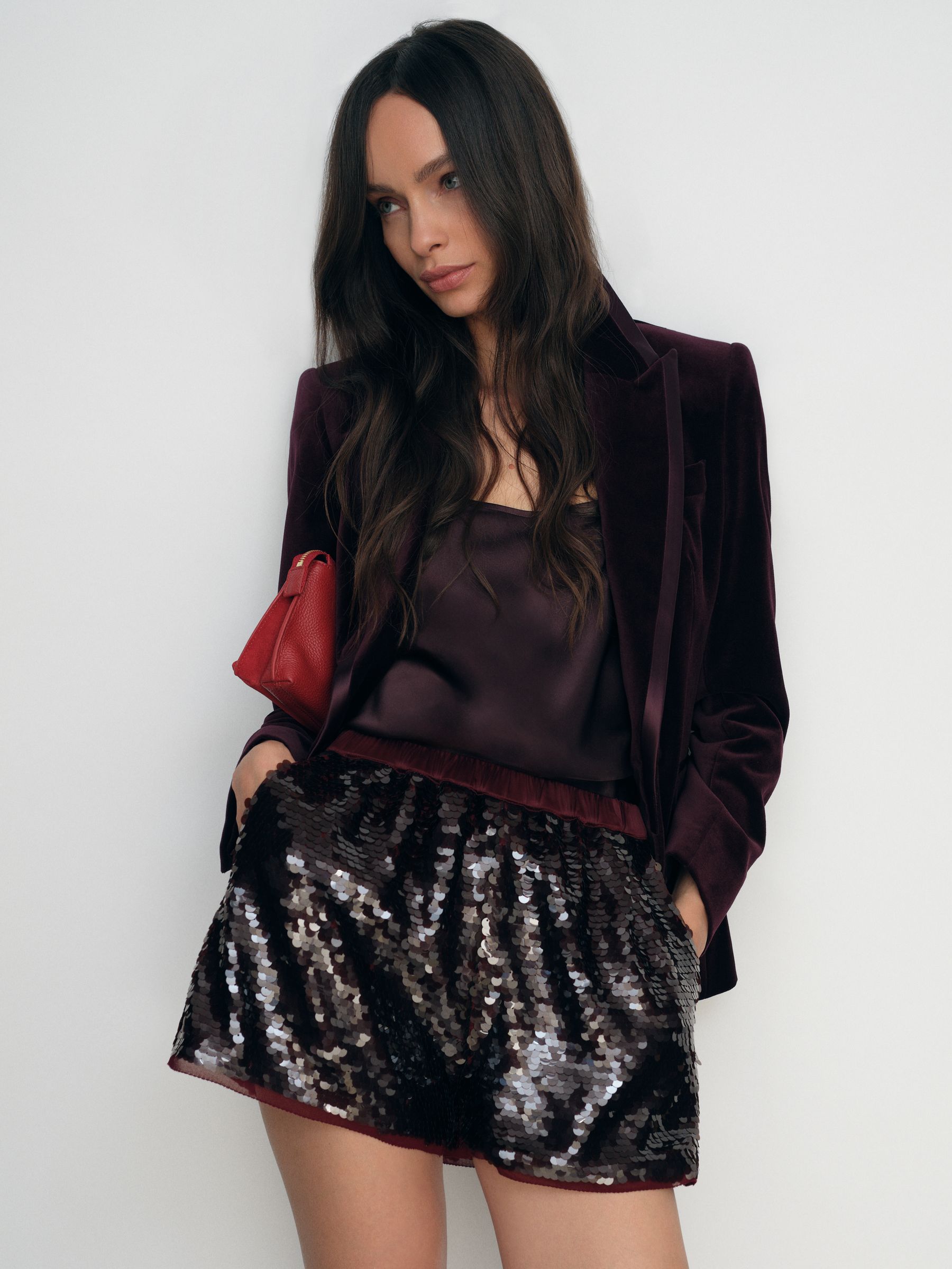 Sequin Shorts in Burgundy