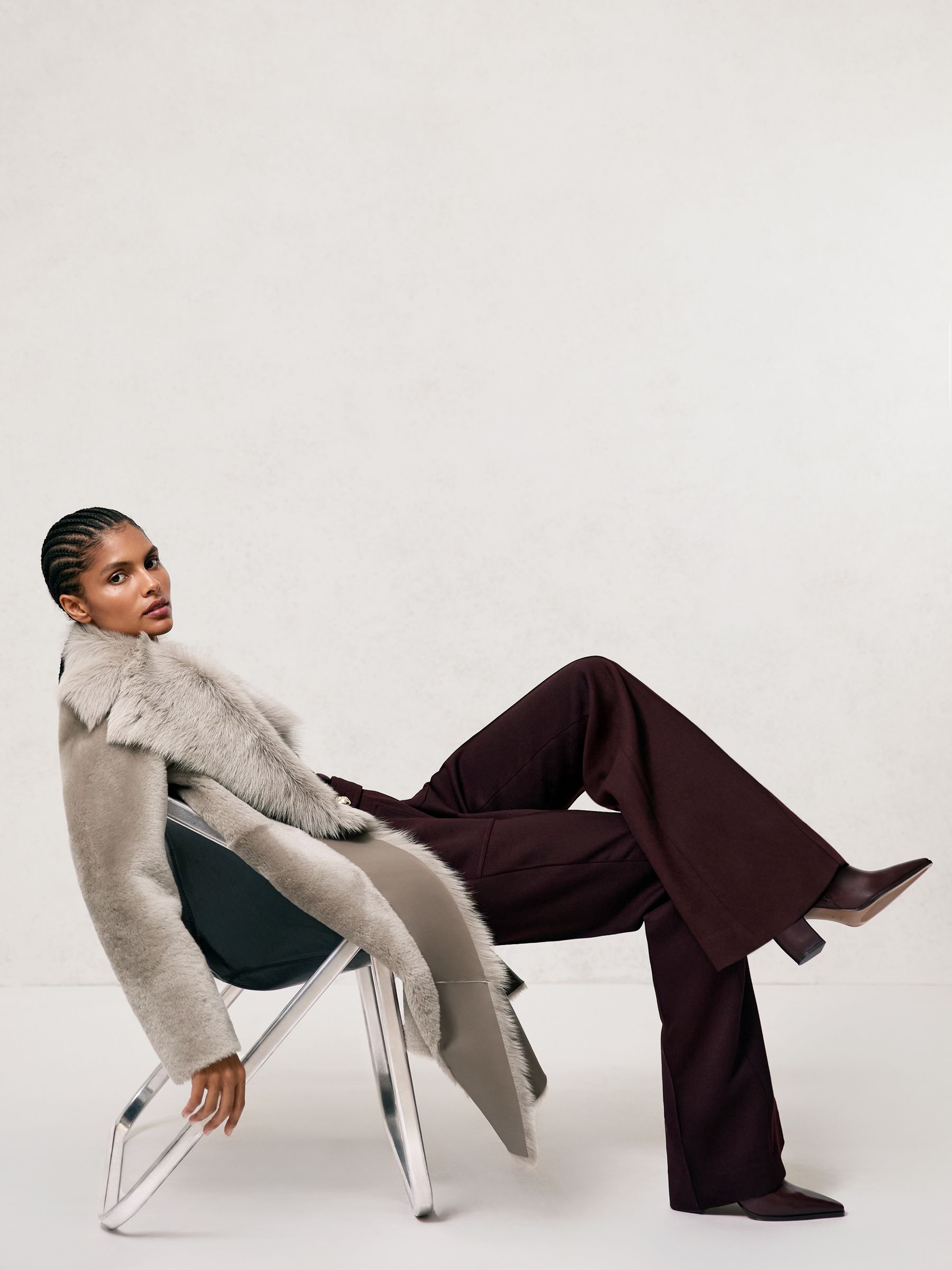 Shearling And Leather Coat in Neutral