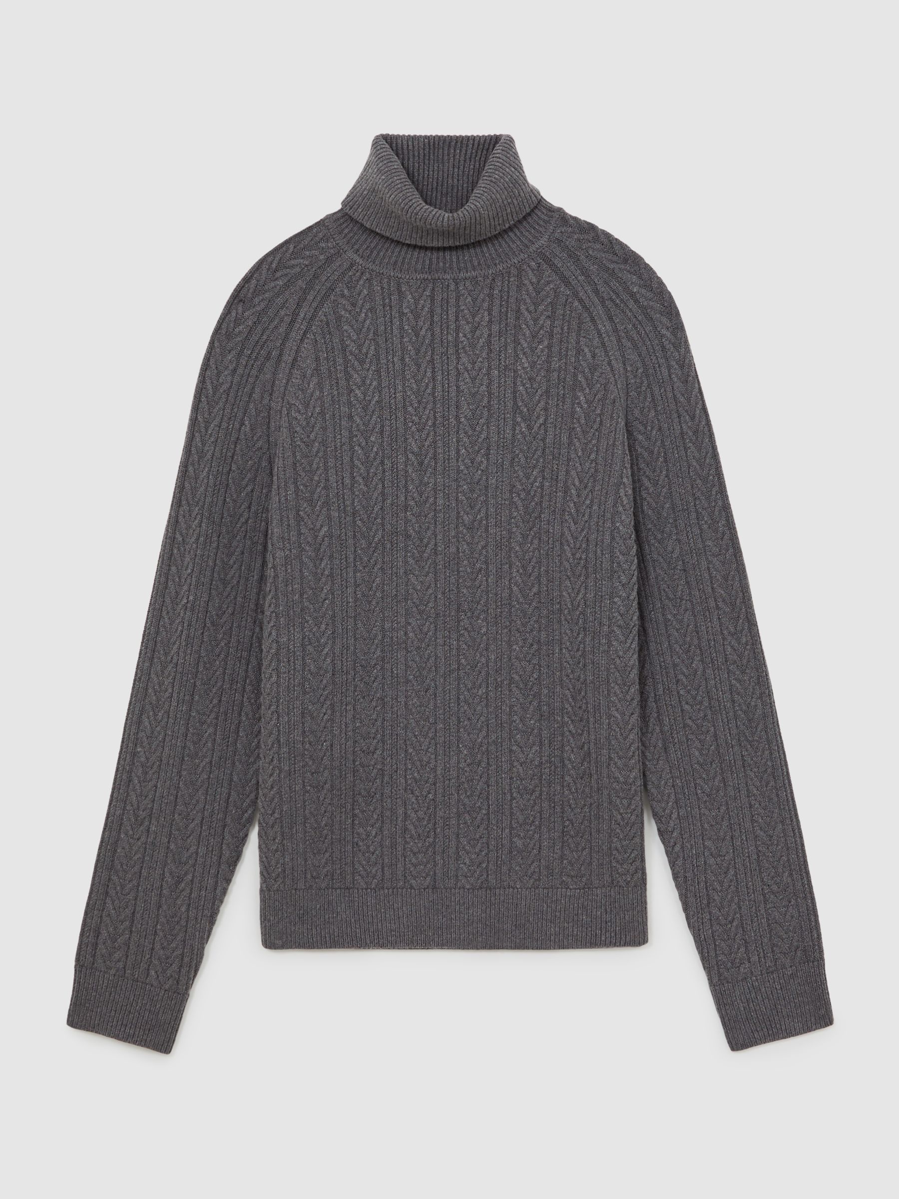 Cable-Knit Roll-Neck Jumper With Wool in Mid Grey Melange