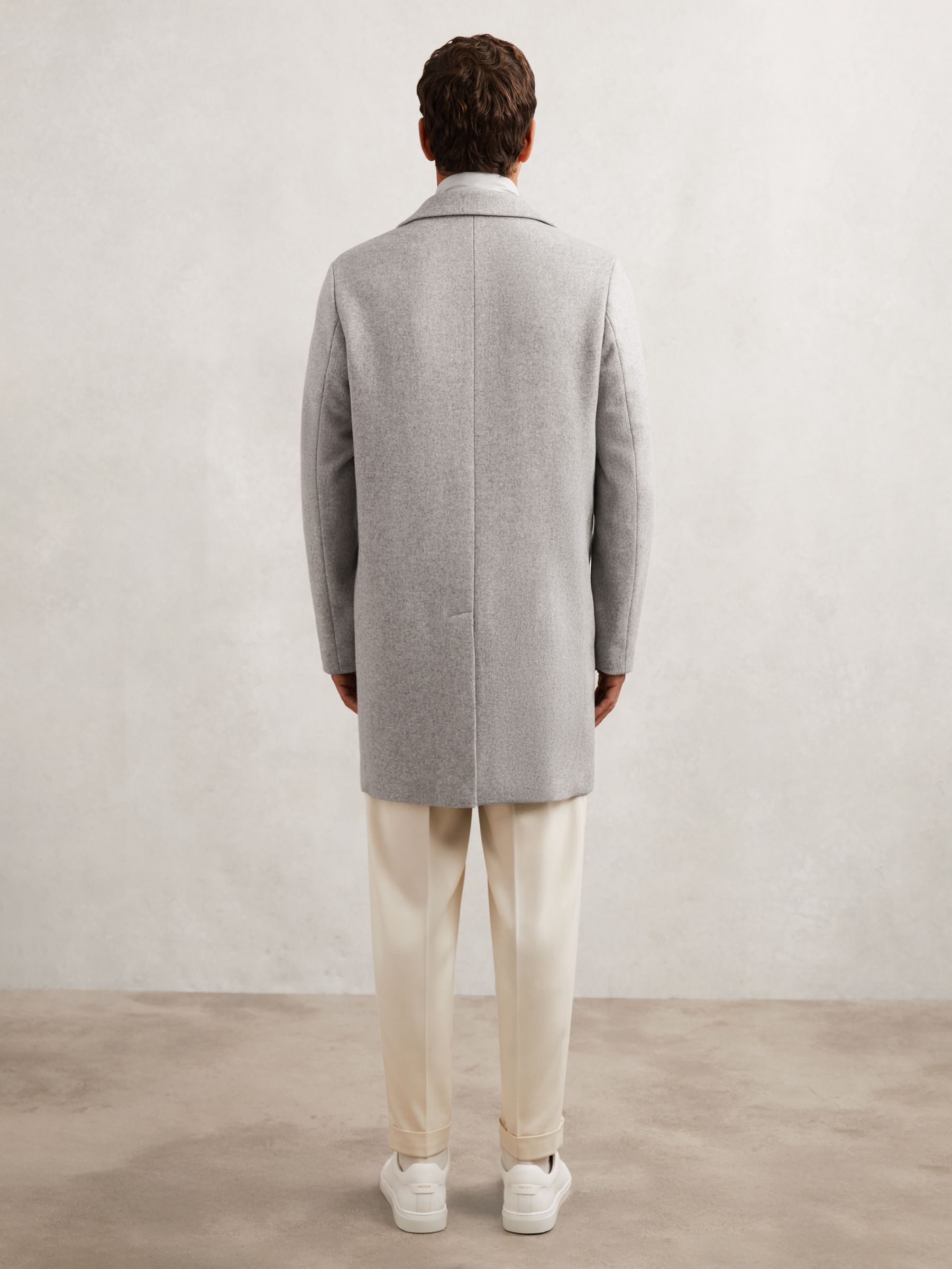 Wool-Blend Internal-Gilet Overcoat in Soft Grey