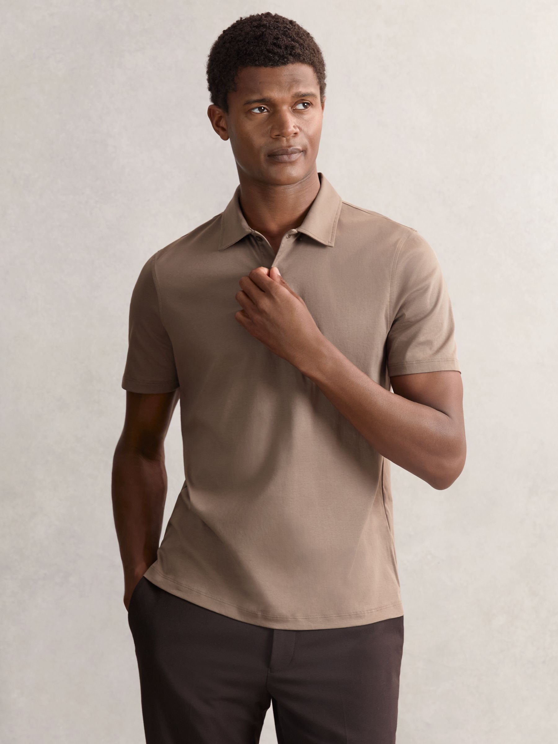 Air-Water Cotton Polo Shirt in Taupe Brown