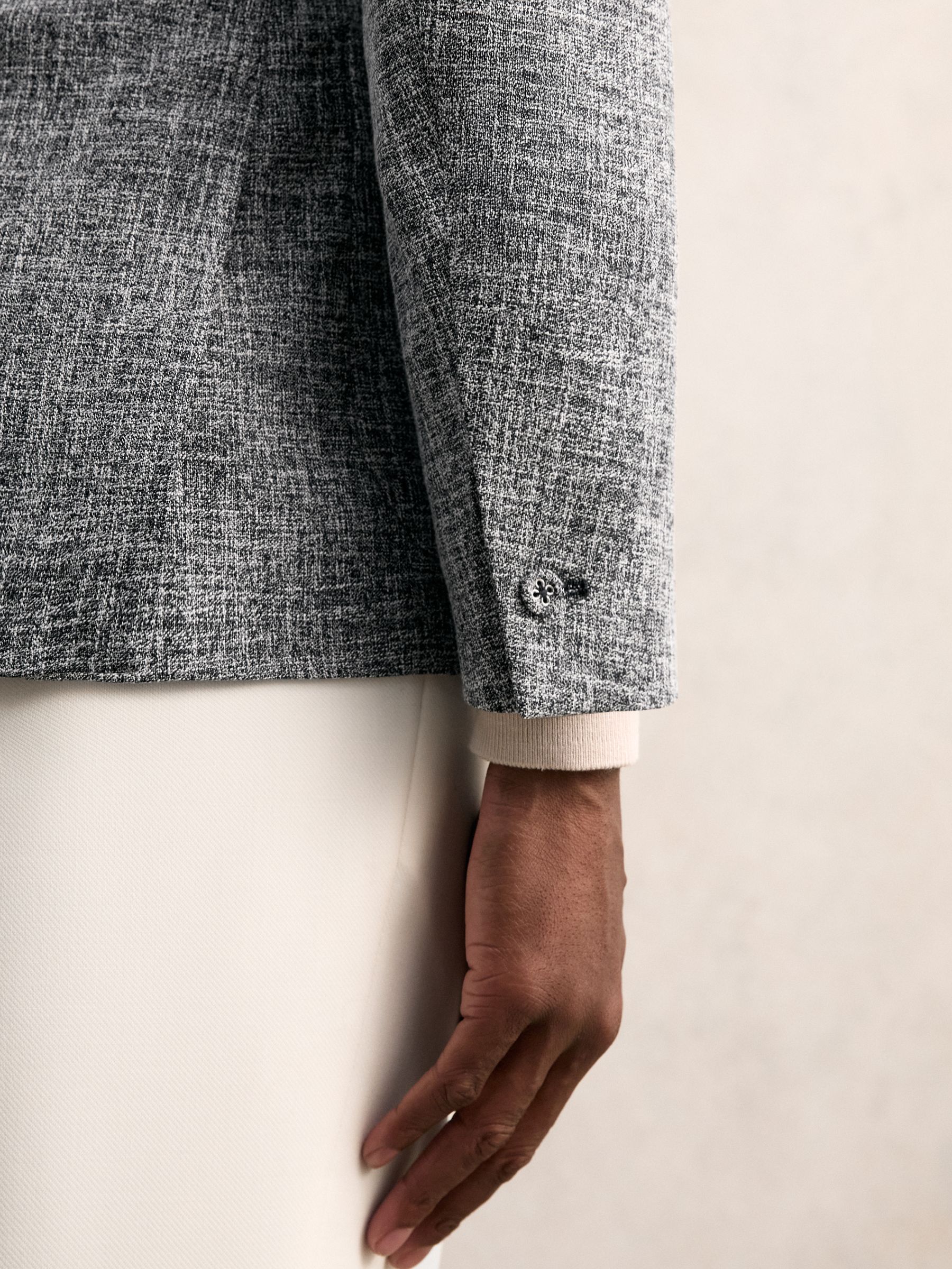 Single-Breasted Textured Mélange Blazer Slim-Fit in Navy Melange