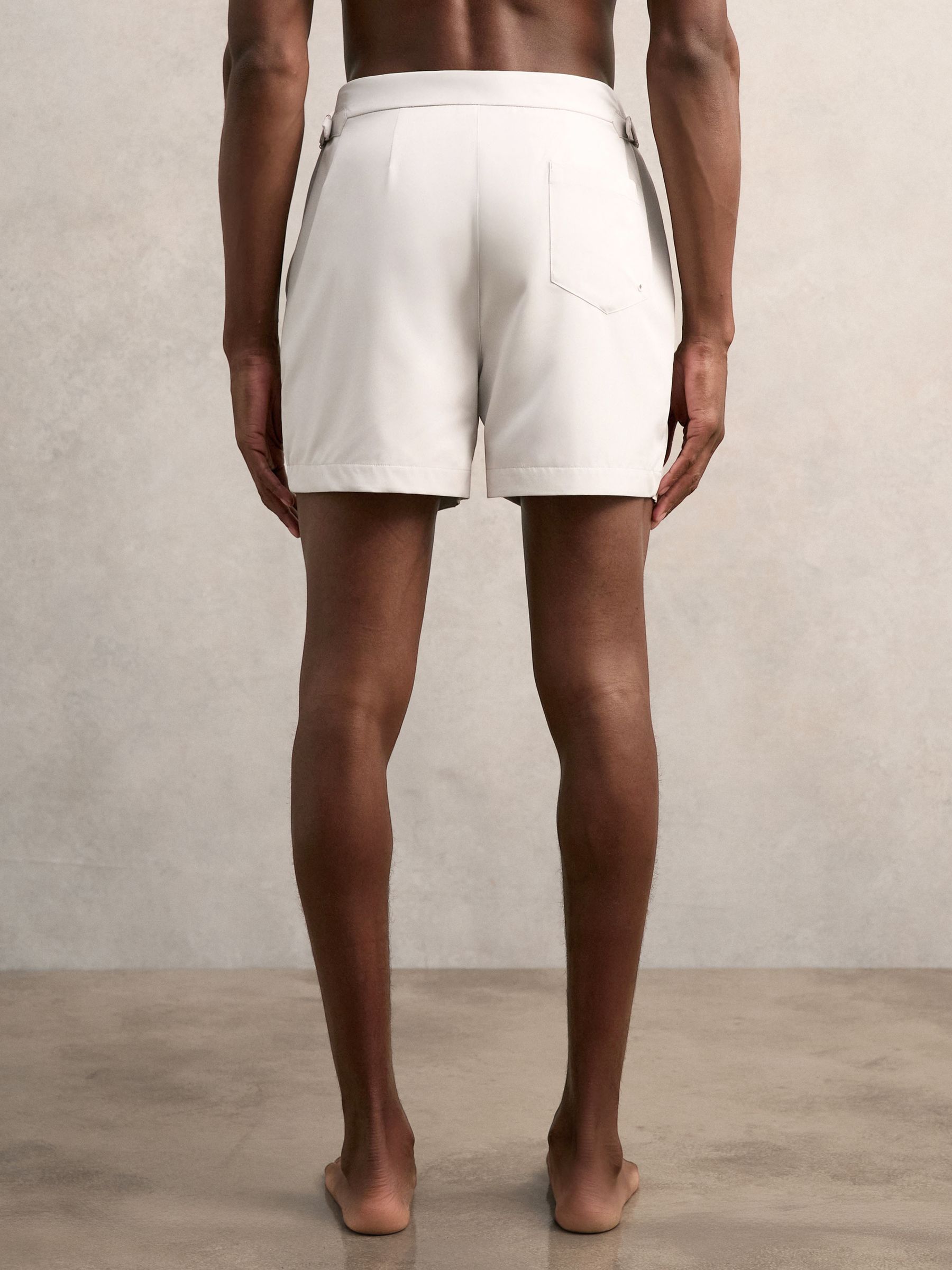 Side-Adjuster Swim Shorts in Off White