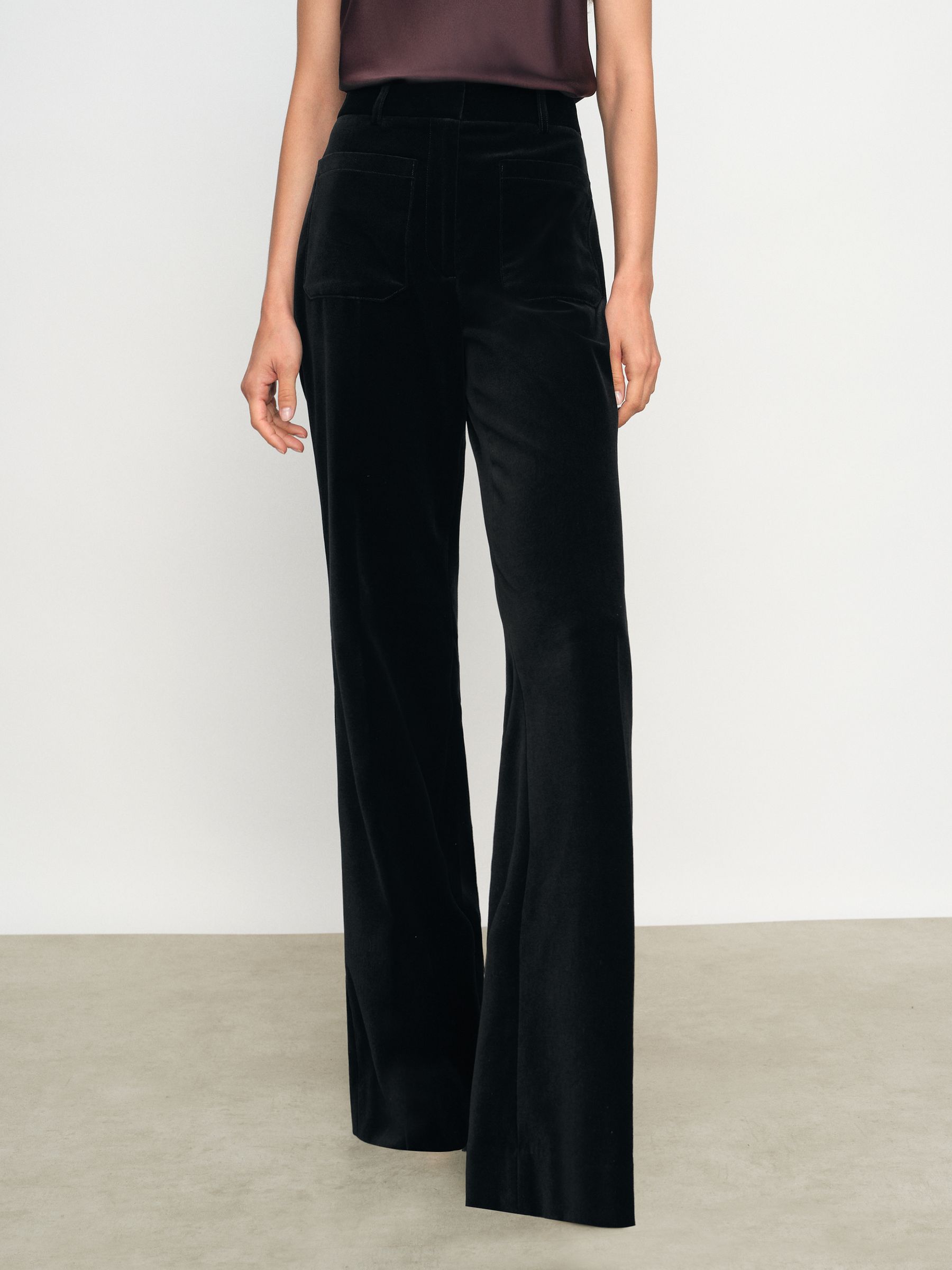 Velvet Flared Trousers in Black