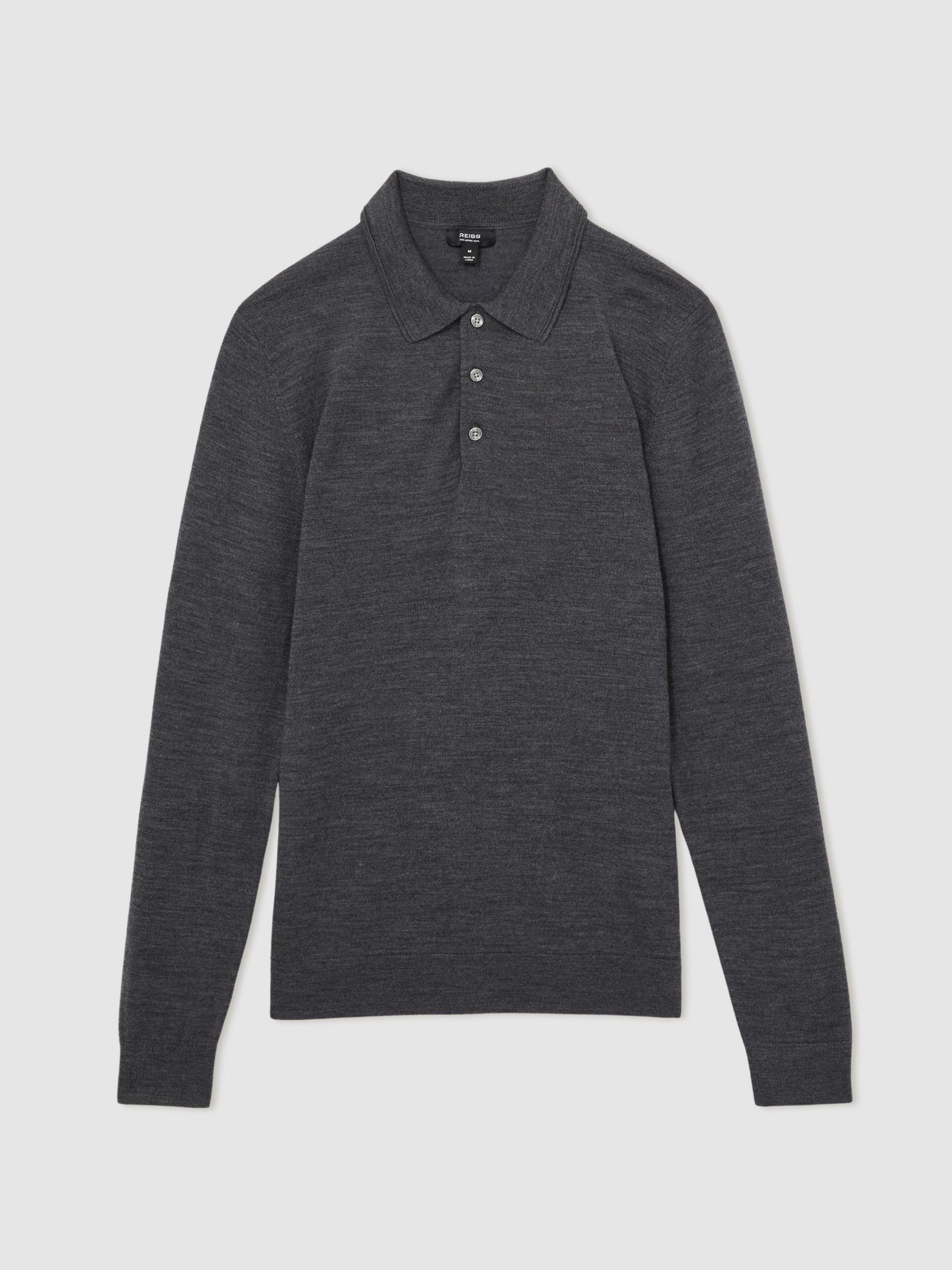 Merino Wool Long-Sleeve Polo Shirt in Derby Grey Marl