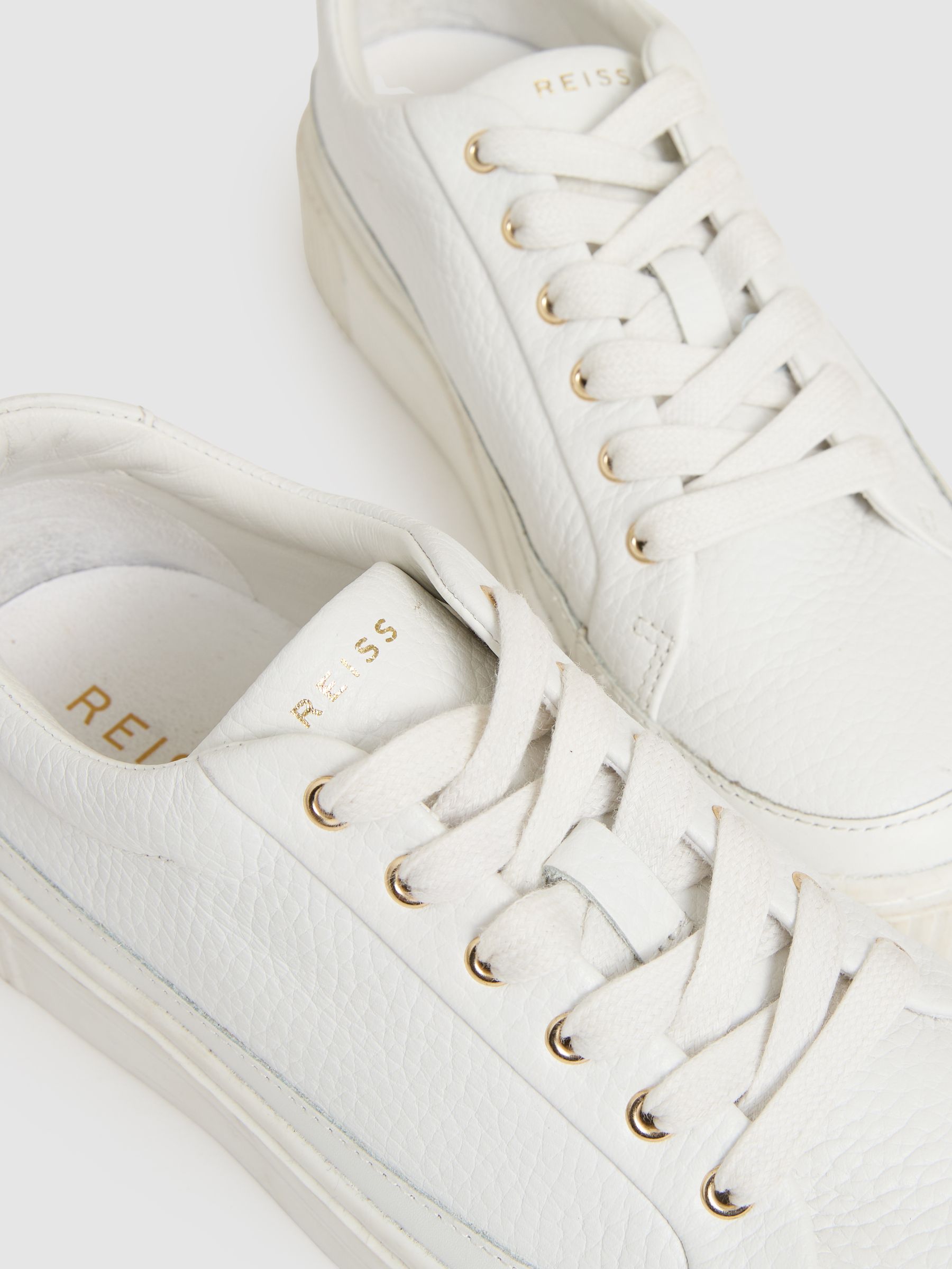 Grained Leather Platform Trainers in White