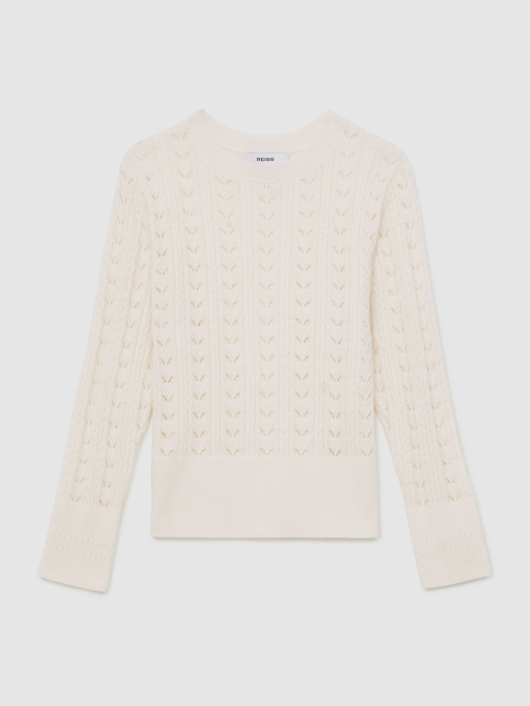 13-14 yrs Wool-Cotton Pointelle Jumper in Ivory